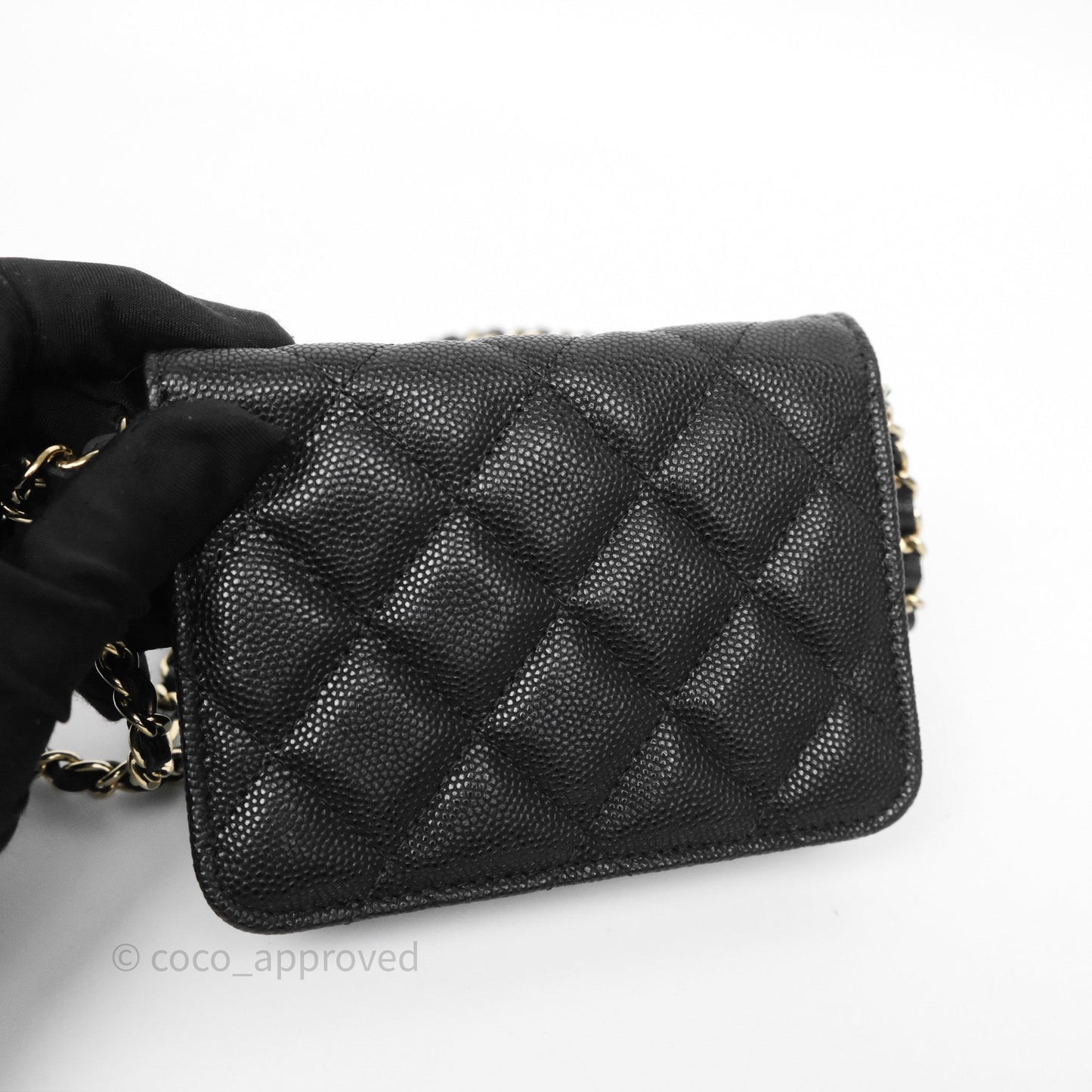 Chanel Mini Wallet With Chain Black Caviar Gold Hardware