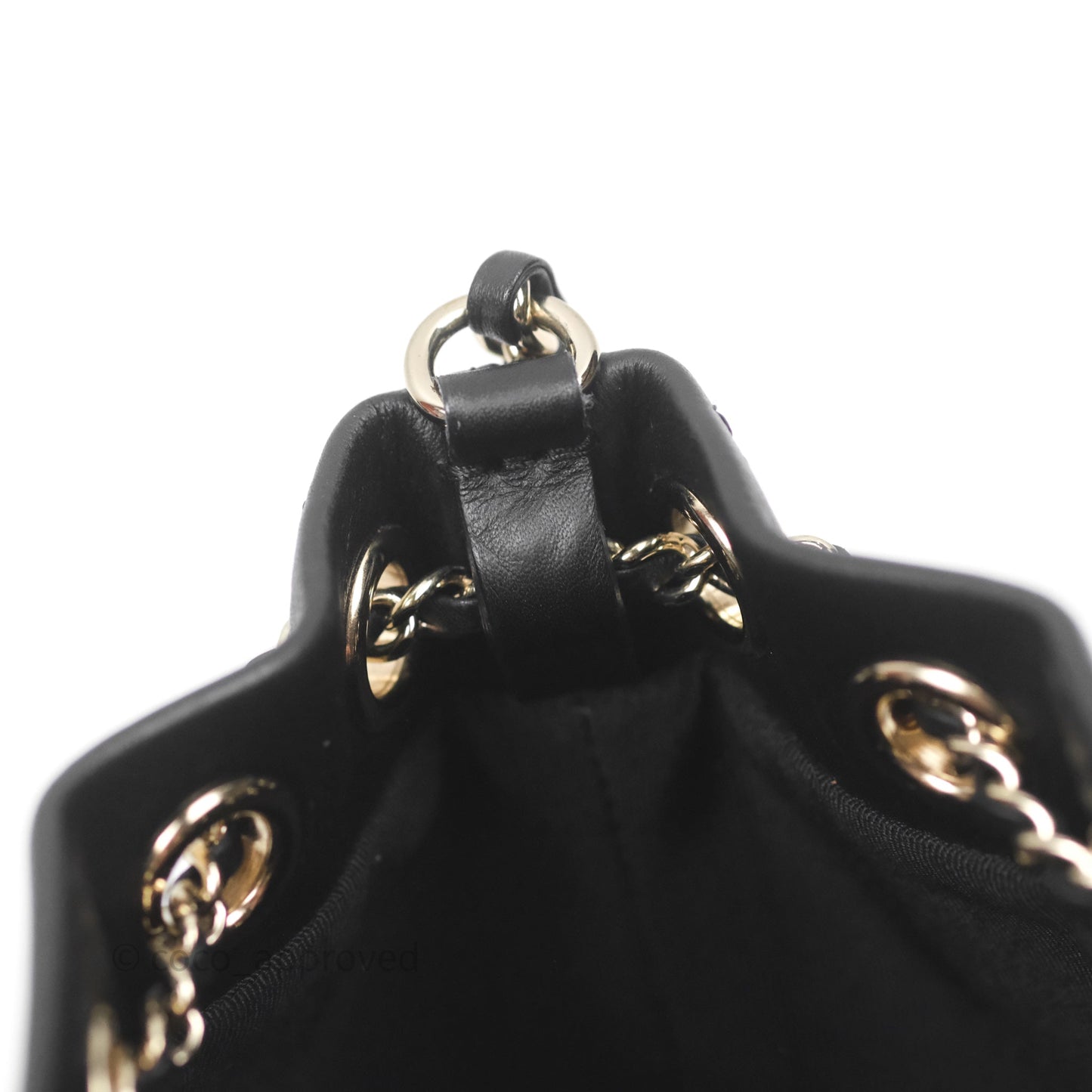 Chanel Quilted Drawstring Bucket Bag Black Calfskin Gold Hardware