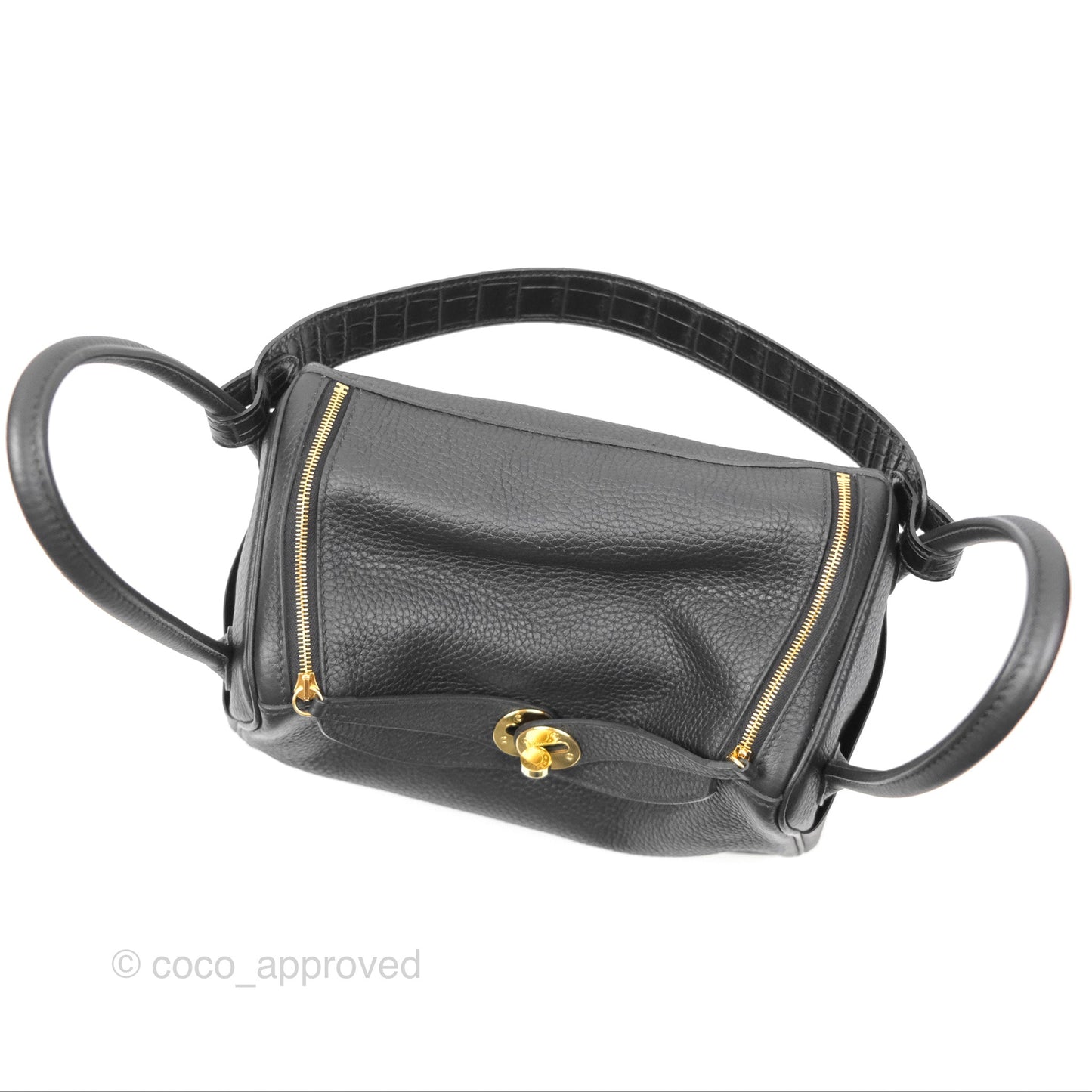 Hermès Lindy 26 Touch Black Clemence Croc Handle Gold Hardware