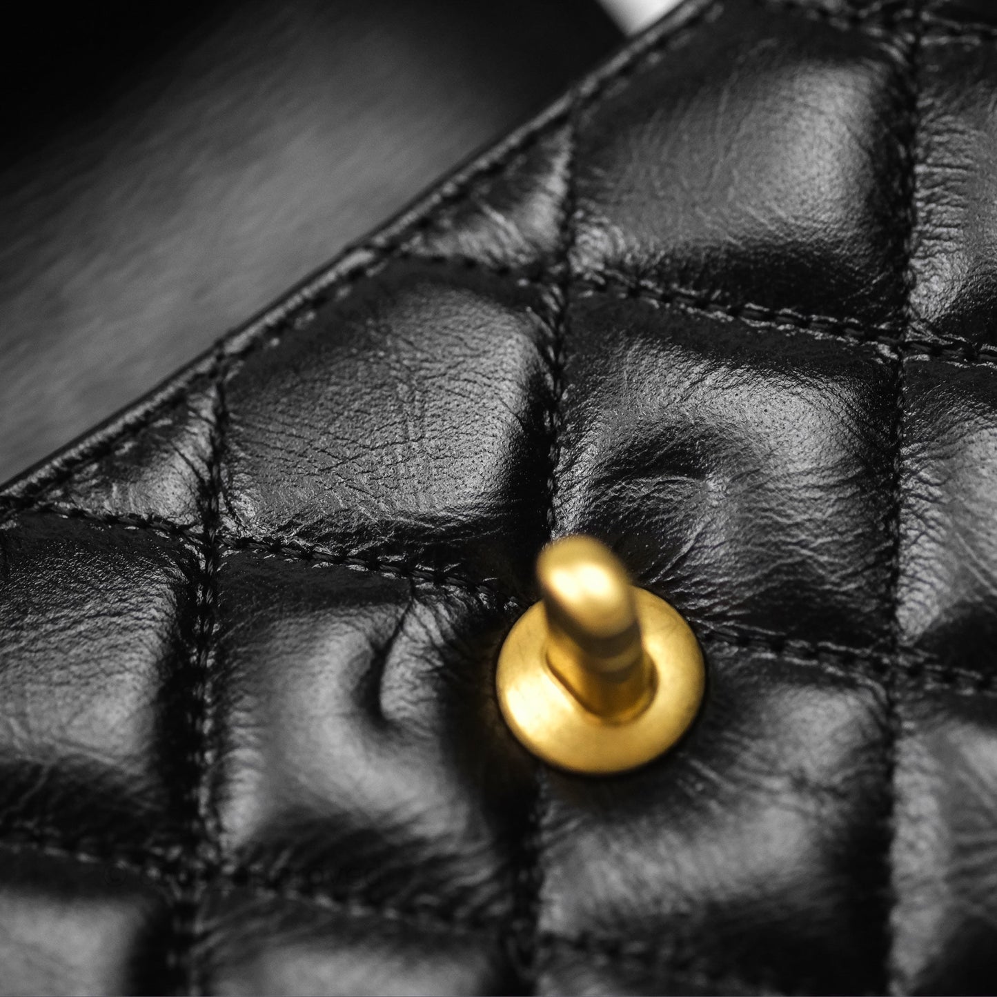 Chanel Kelly Bag Quilted Black Shiny Crumpled Calfskin Aged Gold Hardware