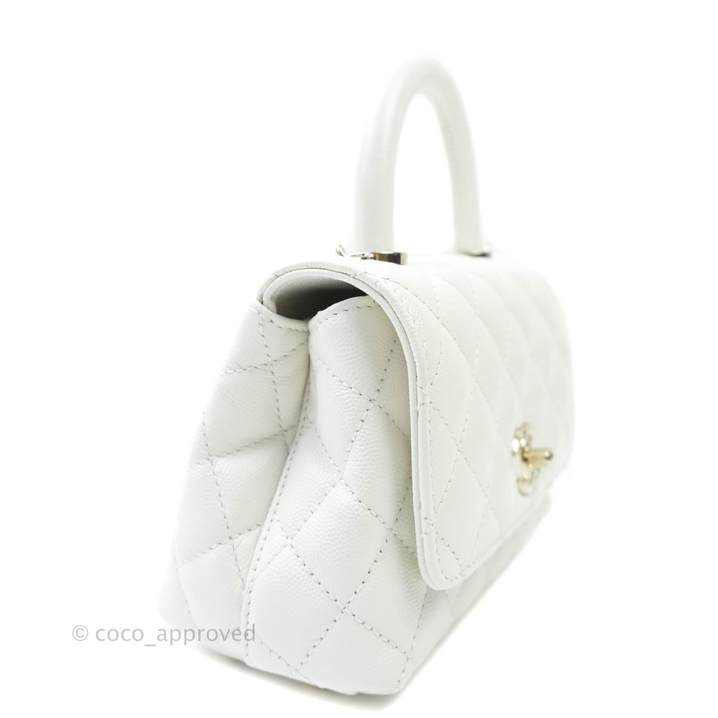 Chanel Extra Mini Coco Handle Quilted White Caviar Gold Hardware
