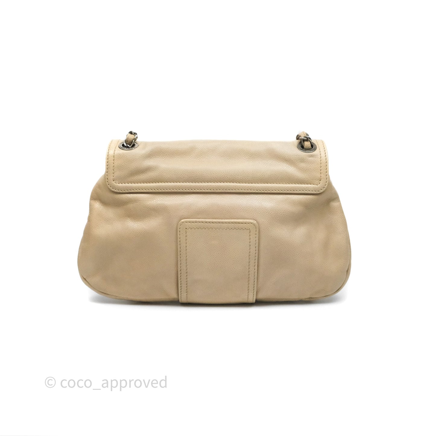 Chanel Quilted Coco Rider Hobo Bag Beige Caviar Ruthenium Hardware