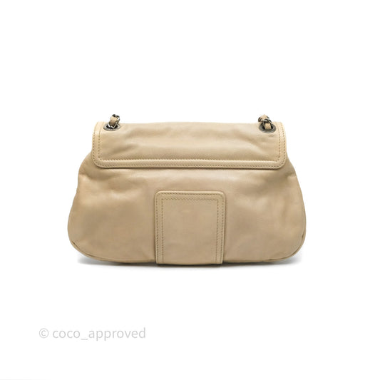 Chanel Quilted Coco Rider Hobo Bag Beige Caviar Ruthenium Hardware