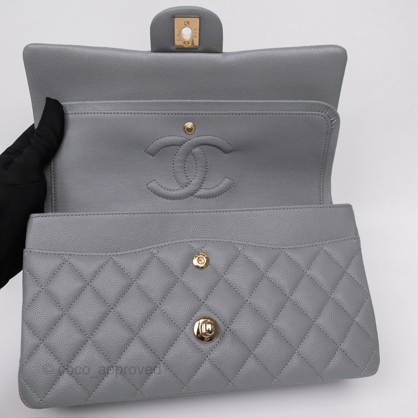 Chanel Classic M/L Medium Flap Quilted Grey Caviar Gold Hardware