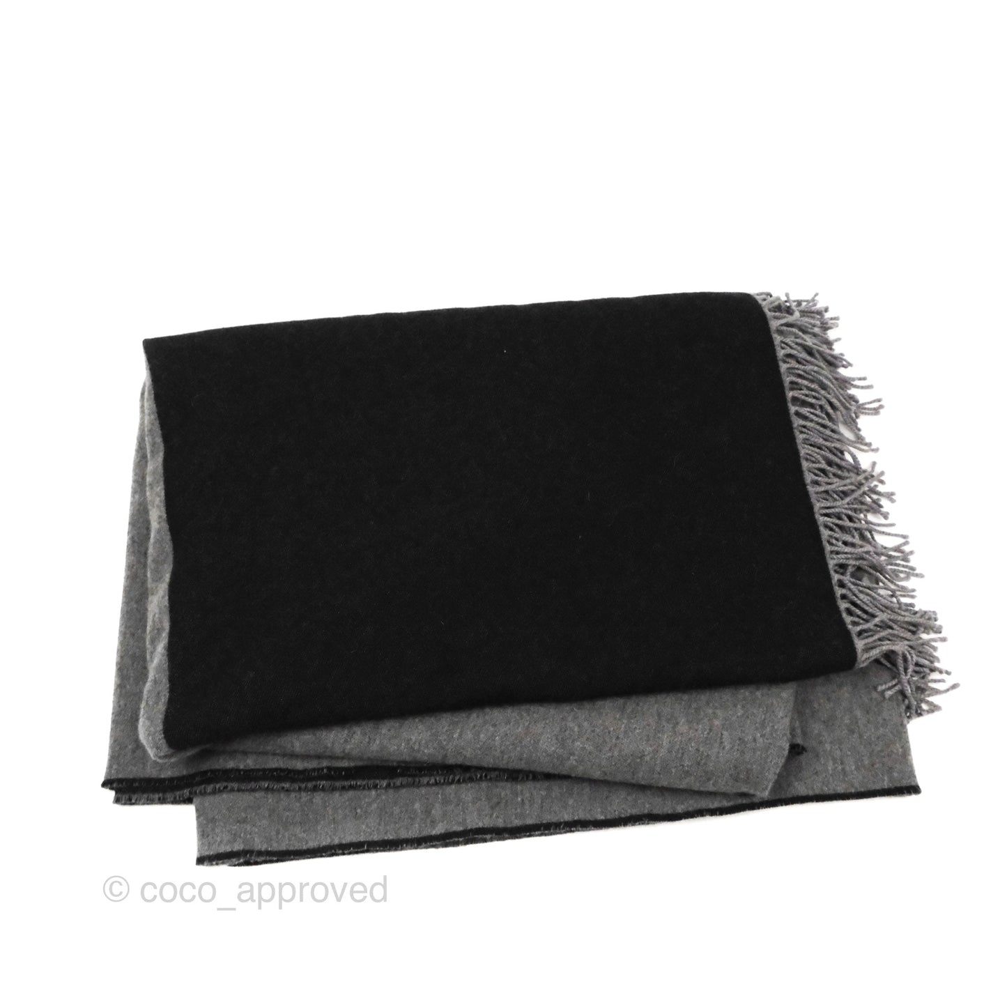 Chanel Large Wool Cashmere Shawl Blanket Black & Gray