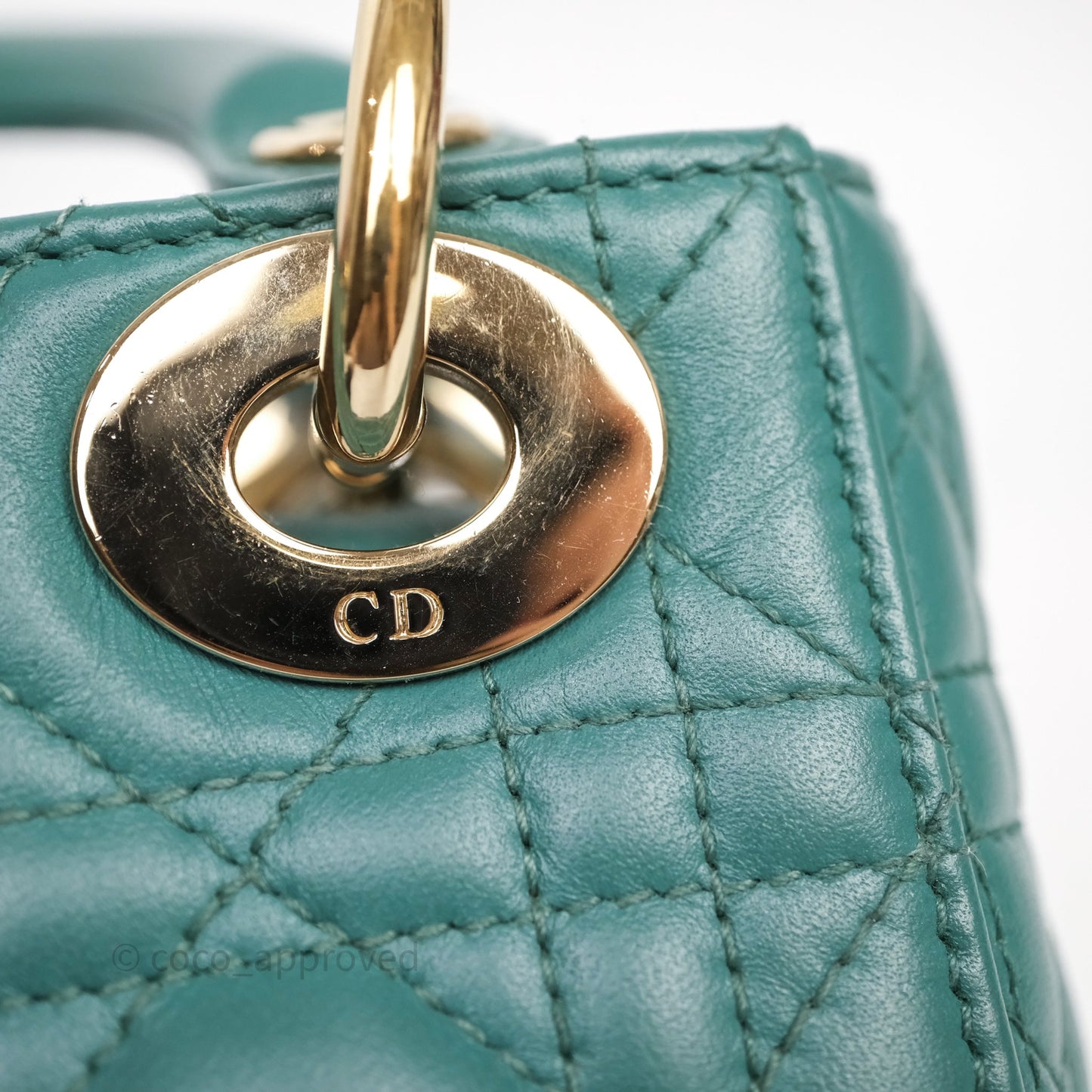 Christian Dior Mini Lady Dior Cannage Green Lambskin Gold Hardware