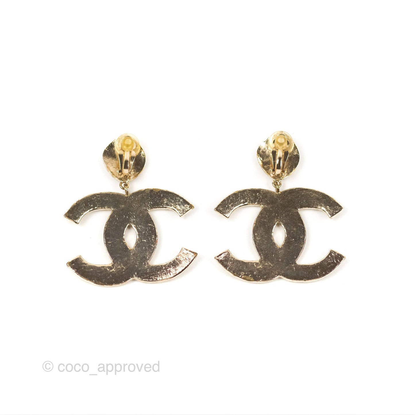 Chanel CC Brown Gripoix Rectangle Drop Ear clip Gold Tone 12A