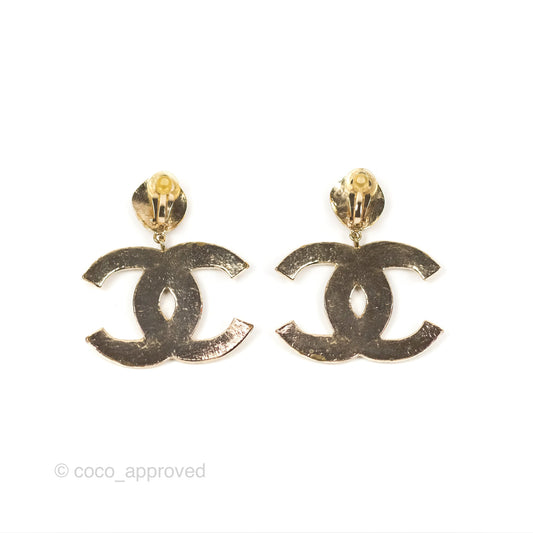 Chanel CC Brown Gripoix Rectangle Drop Ear clip Gold Tone 12A