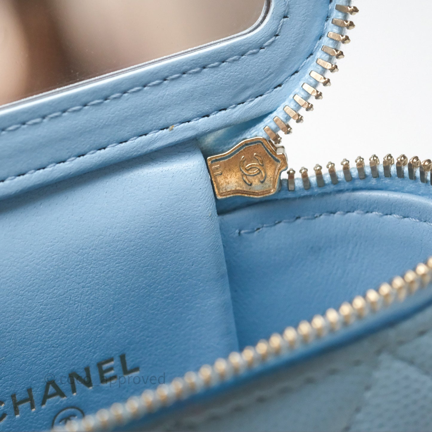 Chanel Classic Mini Vanity With Chain Light Blue Caviar Gold Hardware
