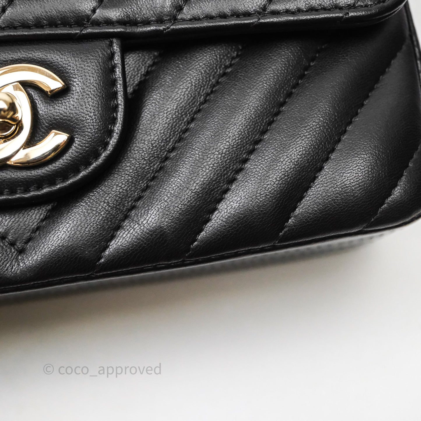 Chanel Quilted Mini Rectangular Chevron Black Lambskin Gold Hardware