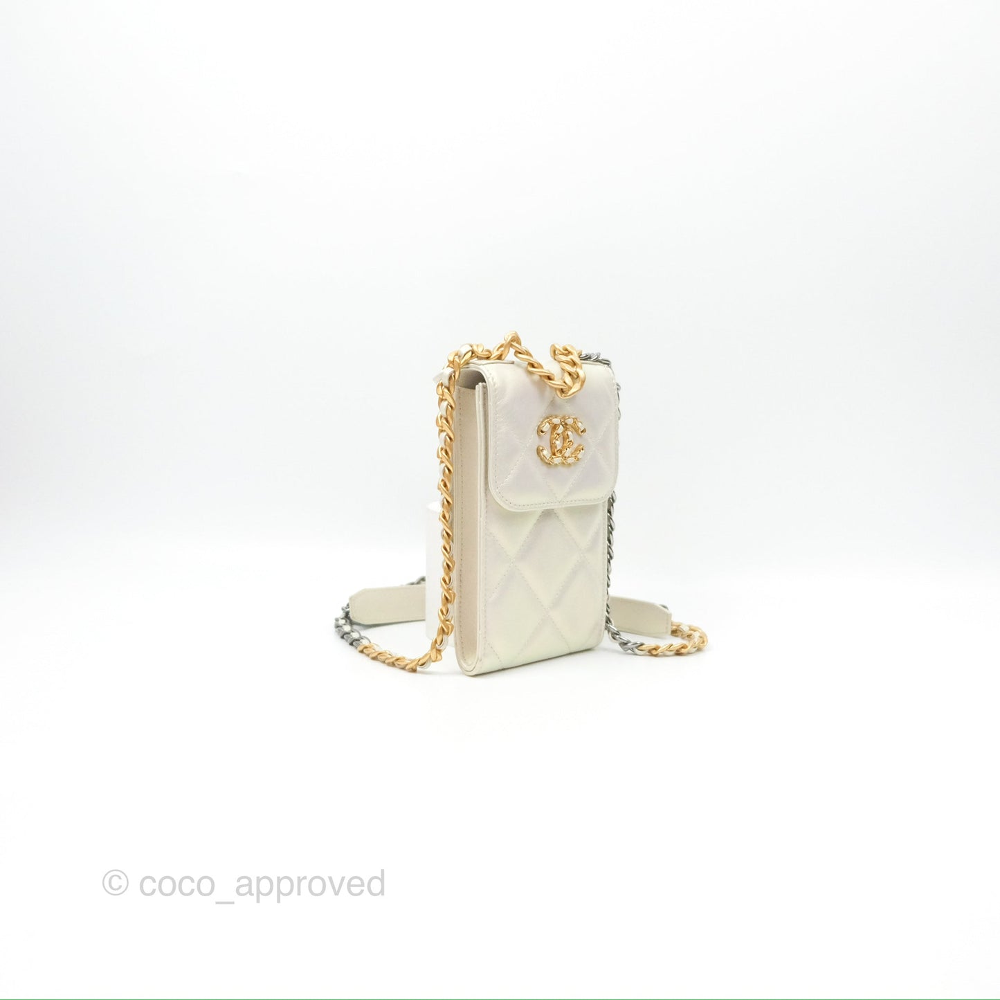 Chanel 19 Phone Holder Iridescent Ivory Mixed Hardware
