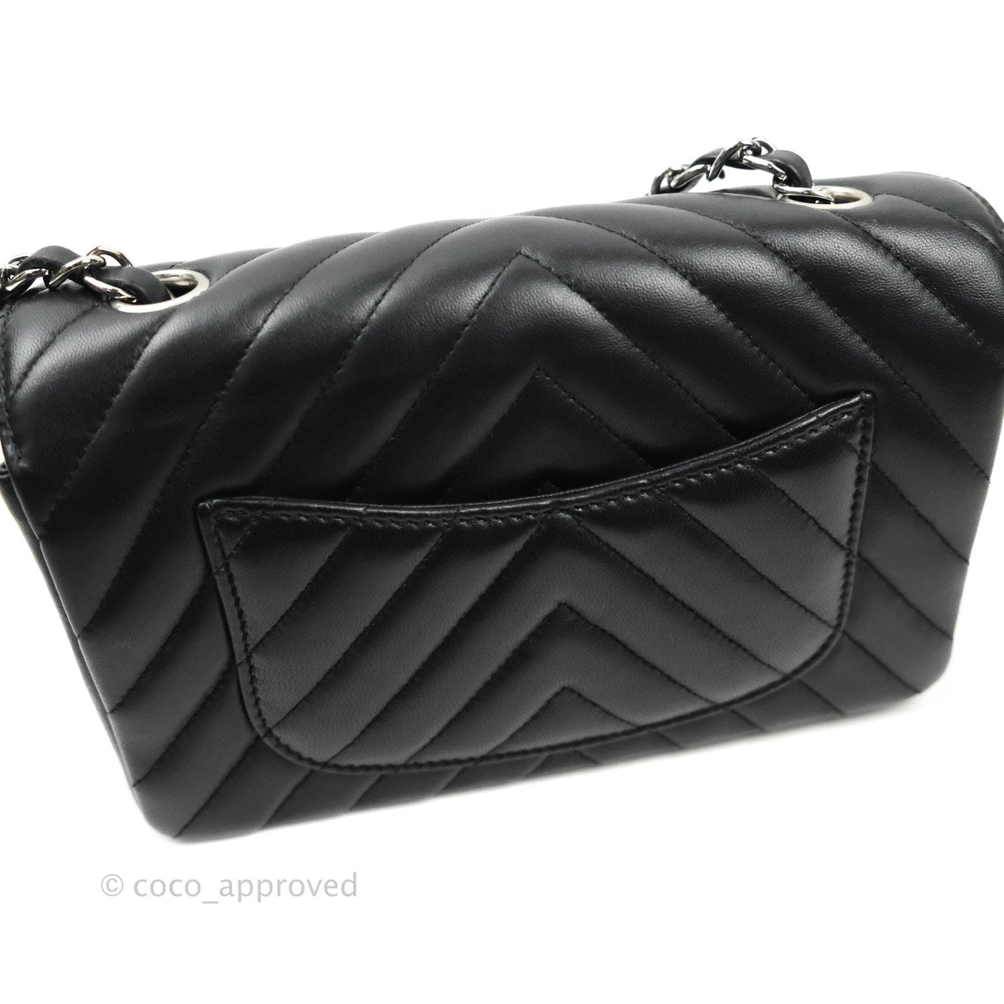 Chanel Classic Chevron Mini Rectangular Flap Black Lambskin Silver Hardware