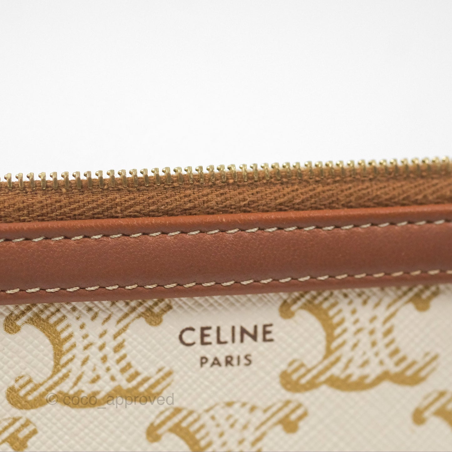 Celine Clutch With Chain Triomphe Canvas Lambskin White/Tan