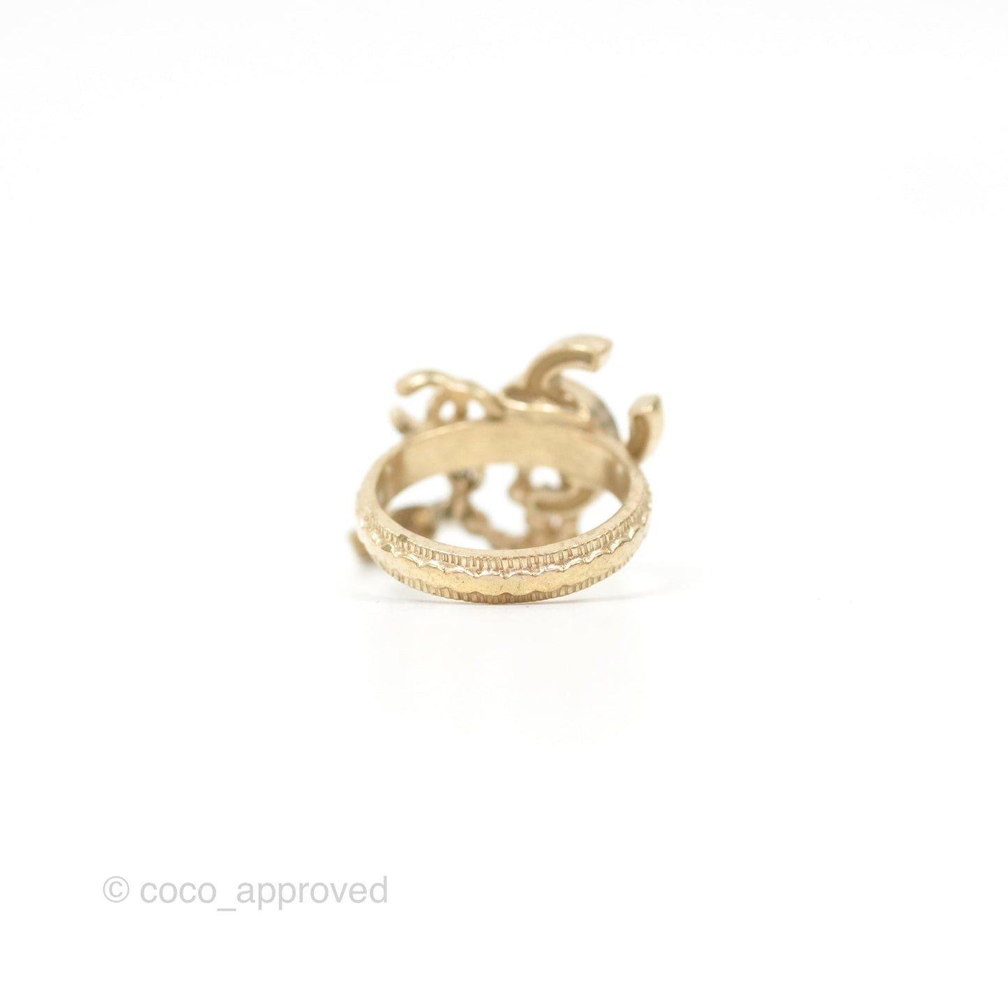 Chanel Multi CC Crystal Resin Ring Brushed Gold Tone 09A