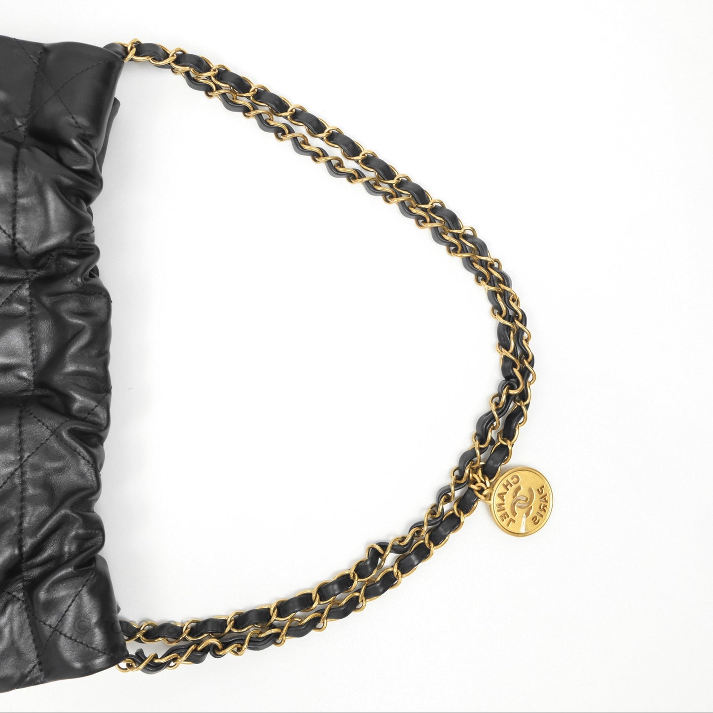Chanel 22 Bag Small Black Shiny Calfskin Aged Gold Hardware