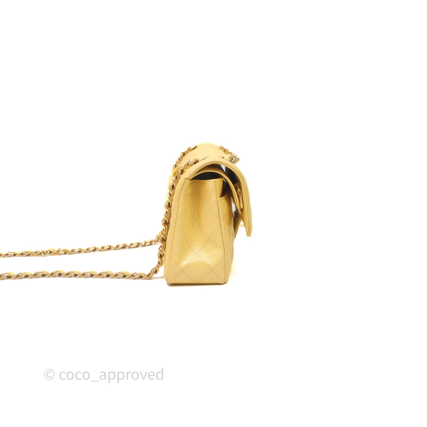 Chanel Small Classic Quilted Flap Iridescent Yellow Caviar Gold Hardware