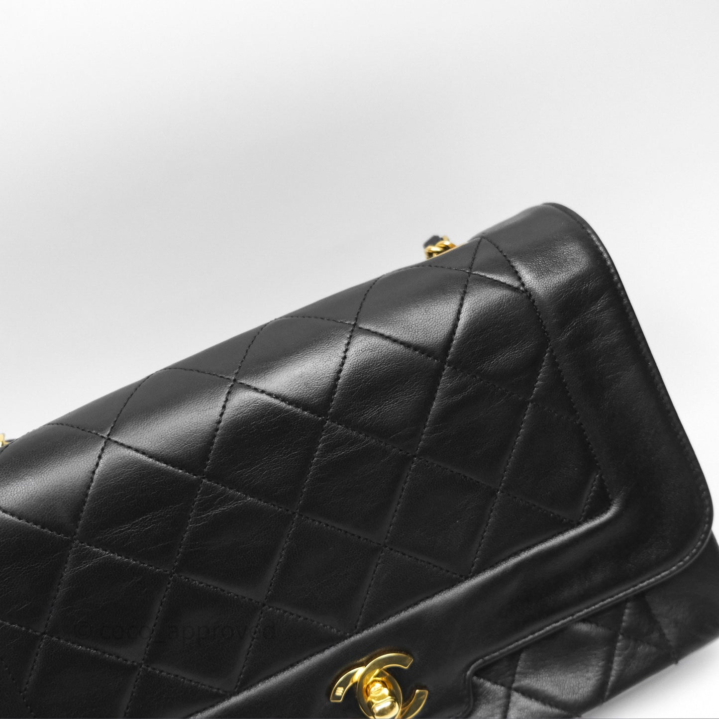 Chanel Vintage Medium Quilted Diana Flap Bag Black Lambskin 24K Gold Hardware
