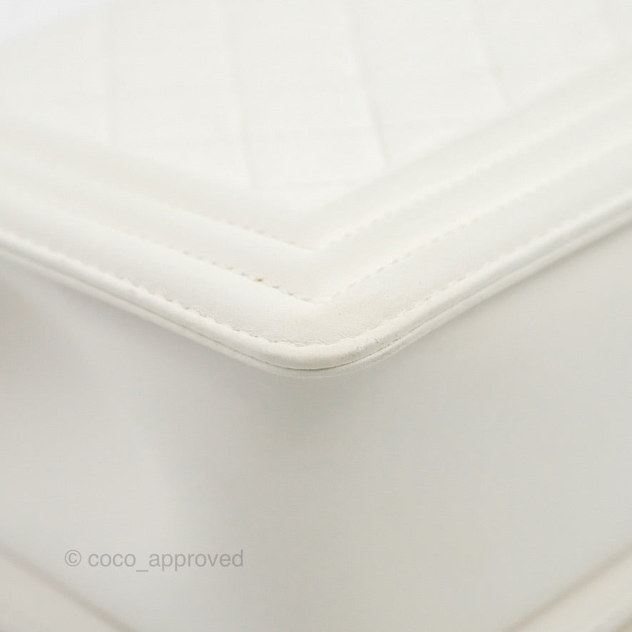 Chanel Medium Boy Bag White Calfskin Gold Hardware