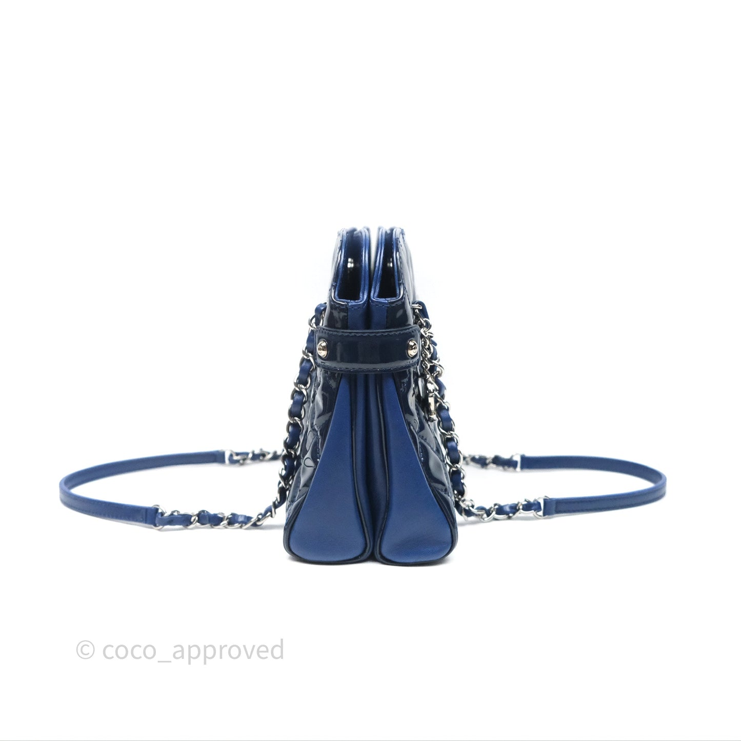 Chanel Quilted Bowling Tote Royal Blue Patent Silver Hardware