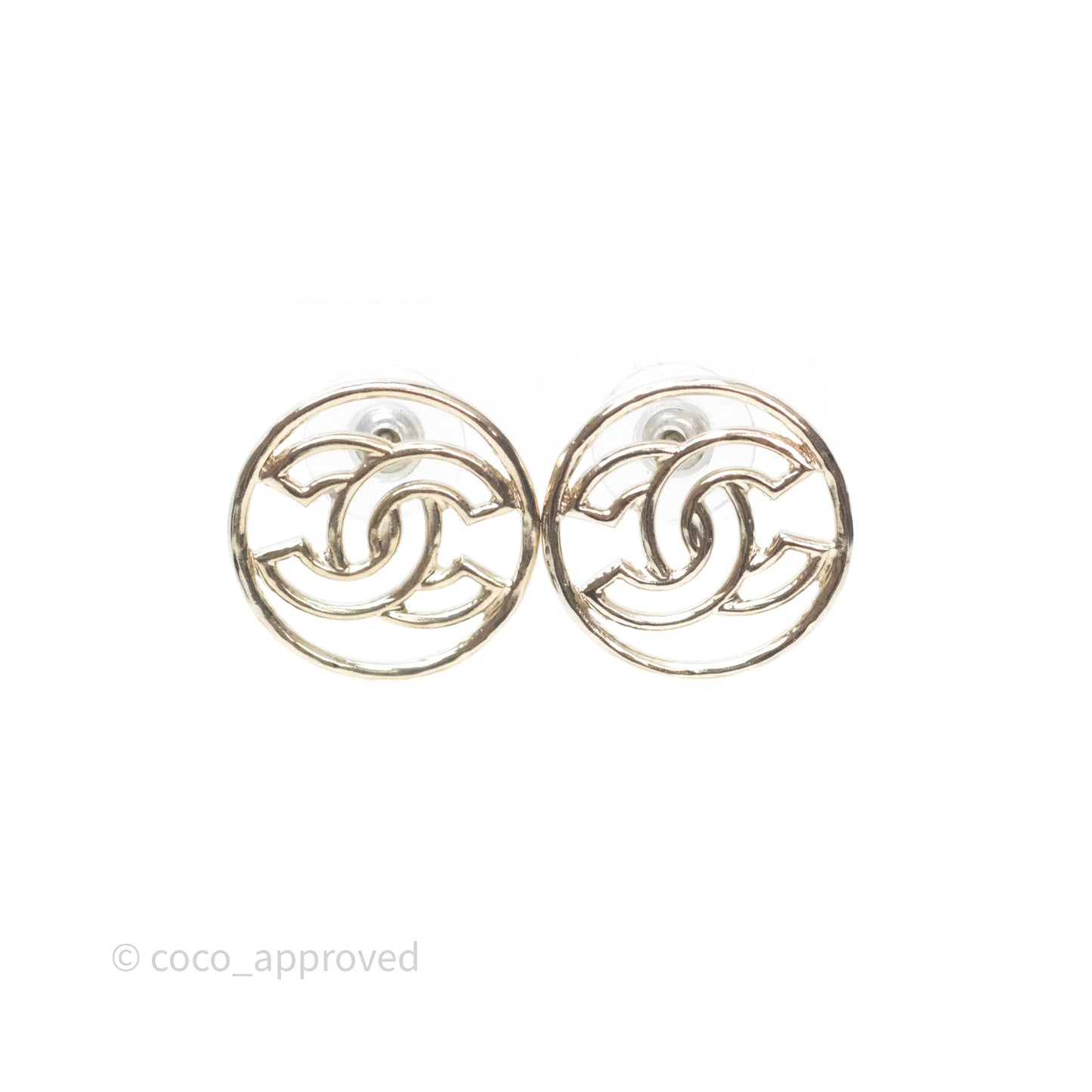 Chanel CC Round Earrings Gold Tone 17C