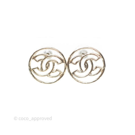 Chanel CC Round Earrings Gold Tone 17C