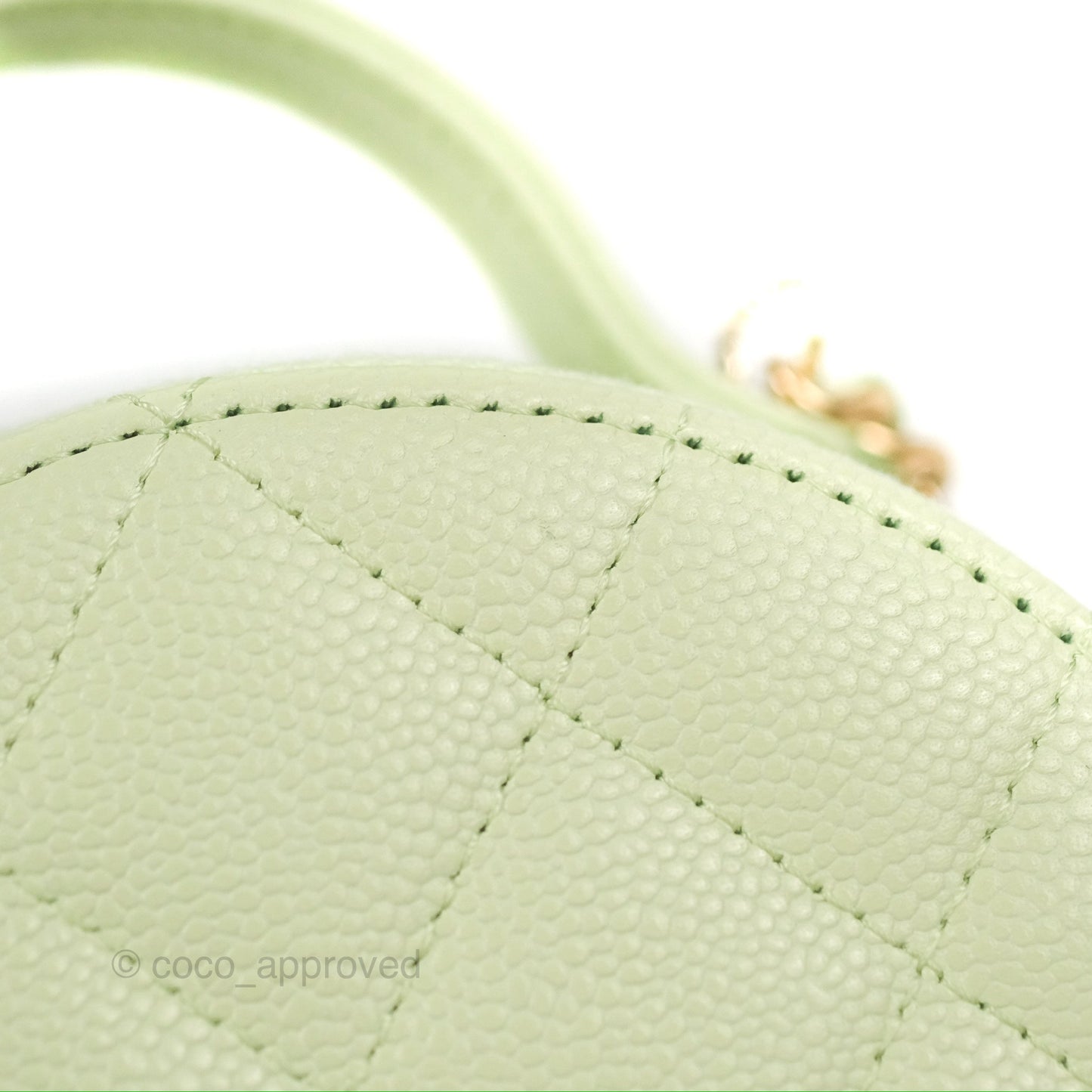 Chanel Mini Round Vanity Bag Handle With Care Light Green Caviar 22C