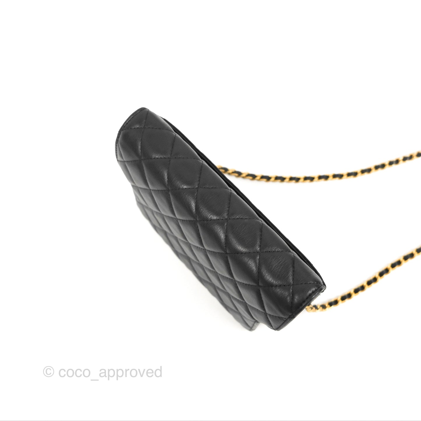Chanel Logo Enchained Wallet On Chain WOC Black Calfskin Gold Hardware
