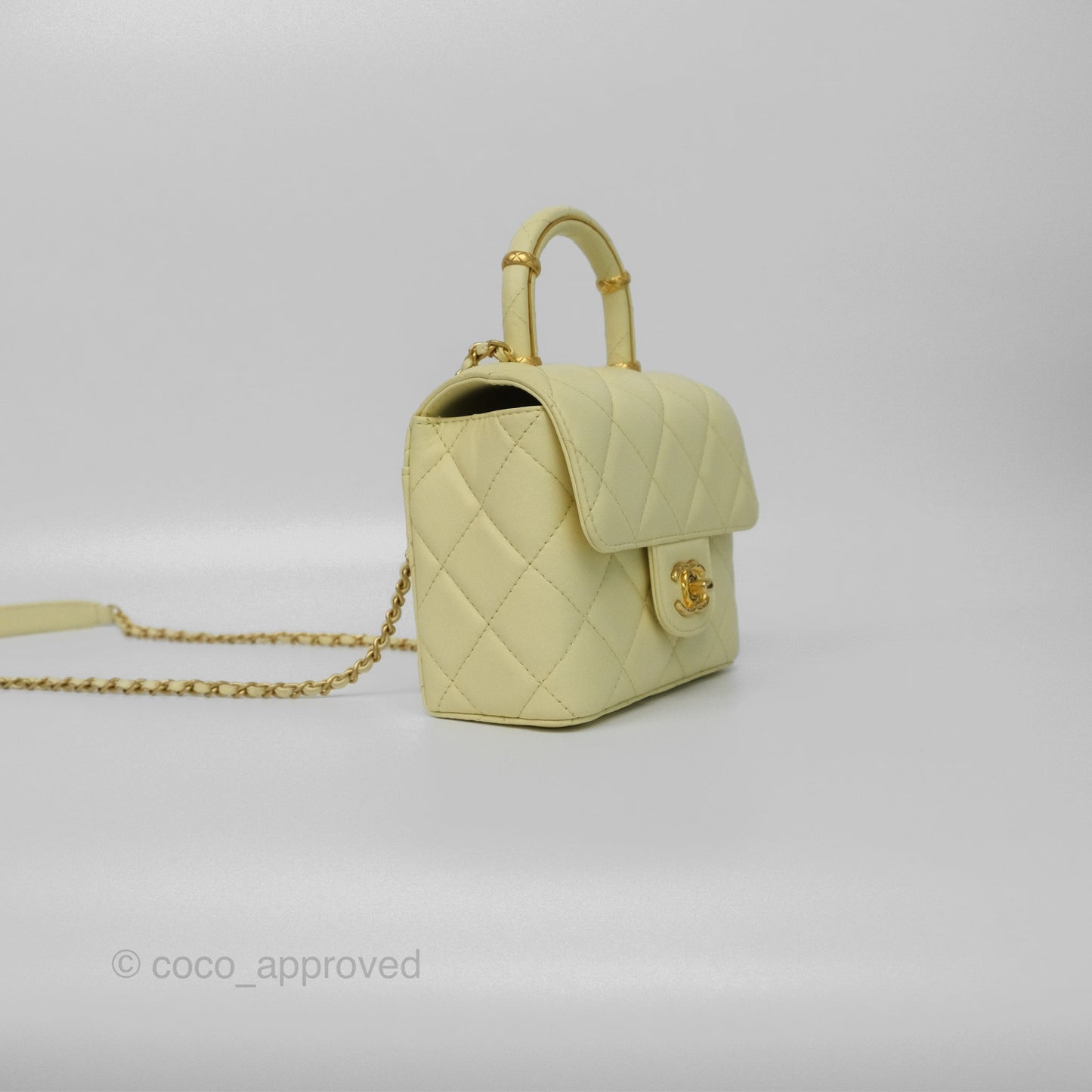 Chanel Crush Top Handle Flap Bag Yellow Lambskin Aged Gold Hardware