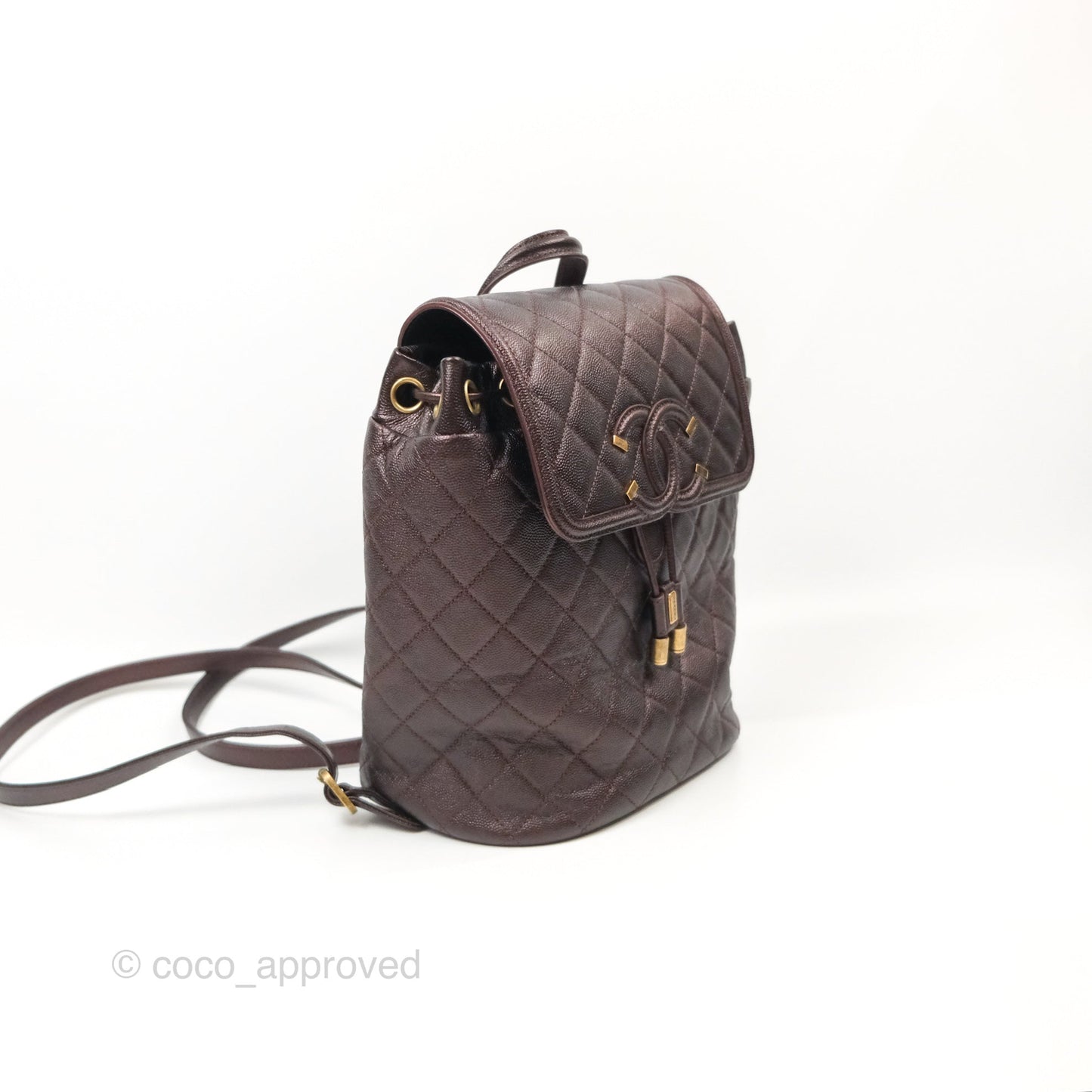 Chanel Quilted Filigree Backpack Iridescent Burgundy Caviar