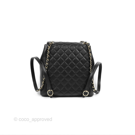 Chanel Duma Backpack Large Black Calfskin Gold Hardware 23P