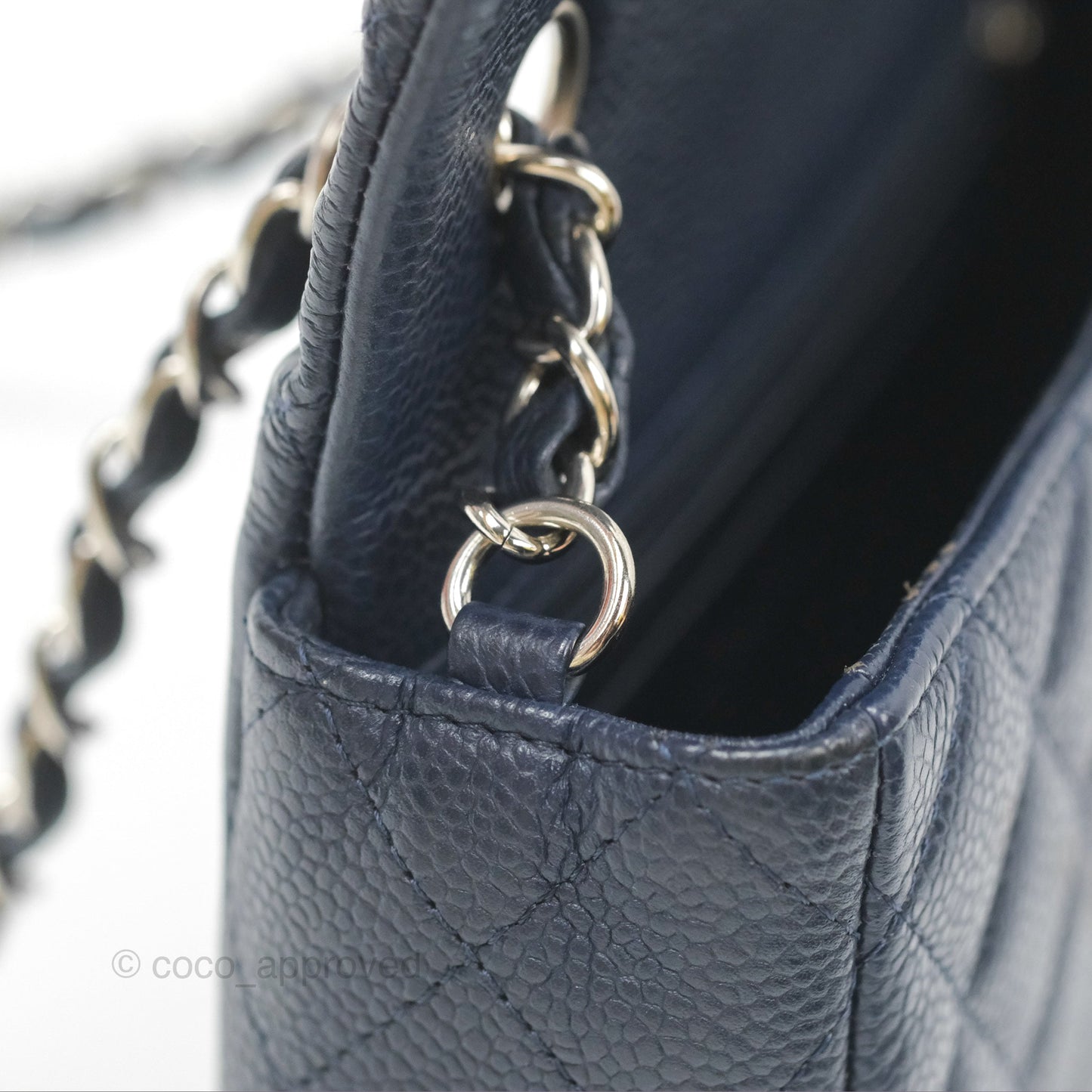 Chanel Quilted Mini Rectangular Flap Navy Caviar Silver Hardware
