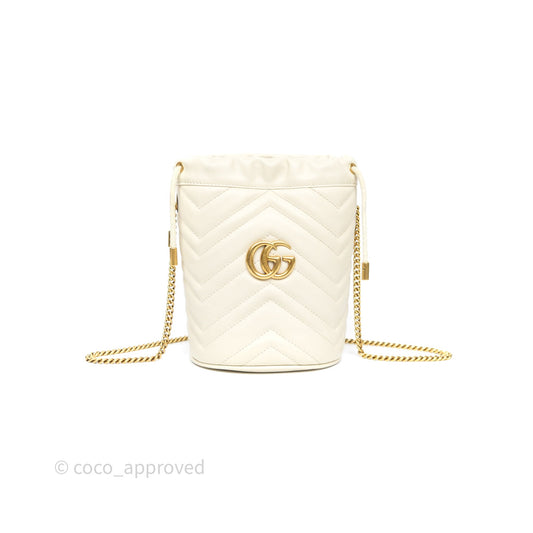 Gucci GG Marmont Mini Bucket Bag Ivory Leather