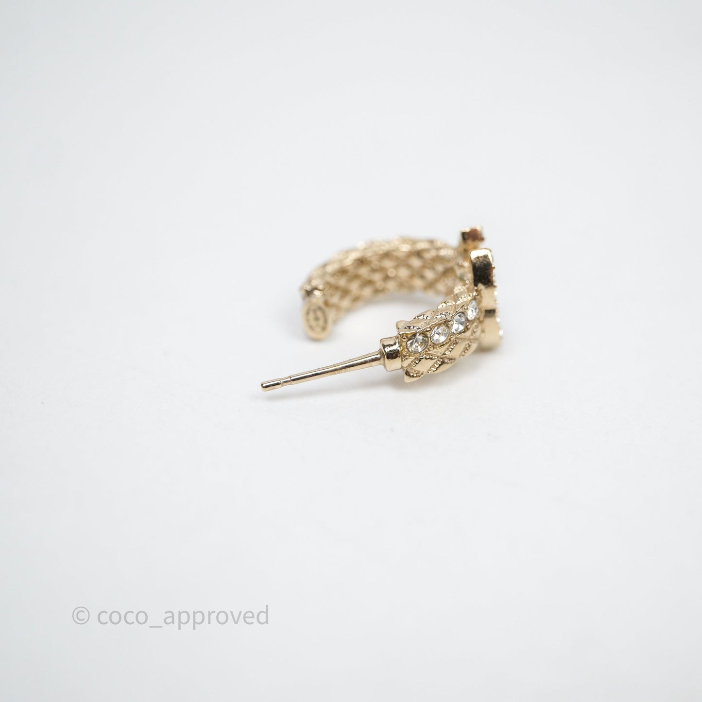 Chanel CC Double Row Hoop Crystals Earrings Gold Tone 22S