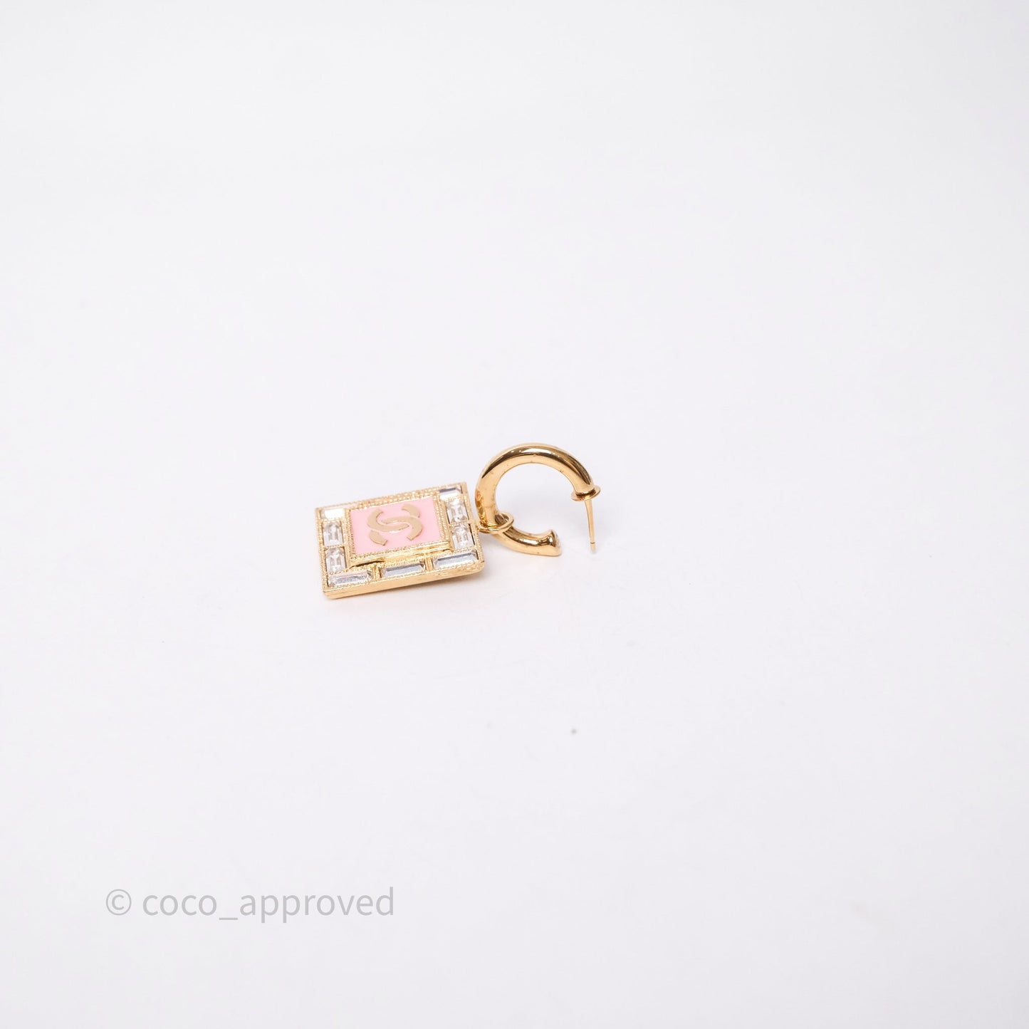 Chanel Drop Square CC Earrings Pink Gold Tone 24S