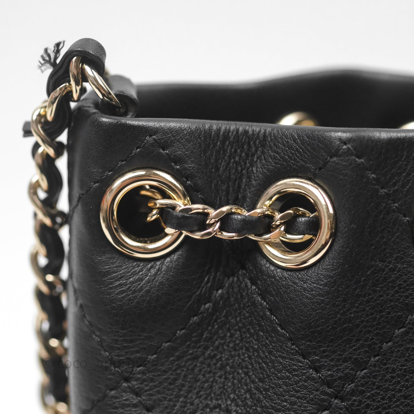 Chanel Quilted Drawstring Bucket Bag Black Calfskin Gold Hardware