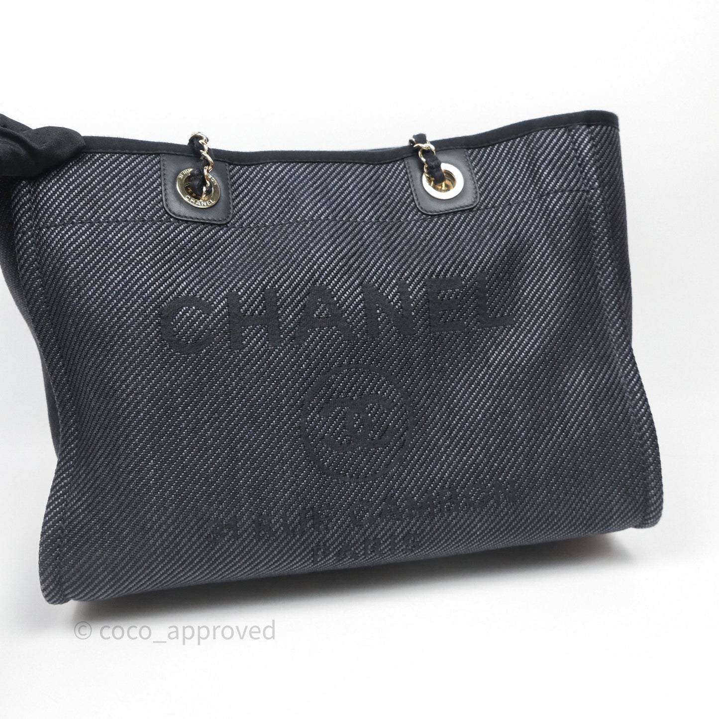 Chanel Medium Deauville Navy Canvas Gold Hardware