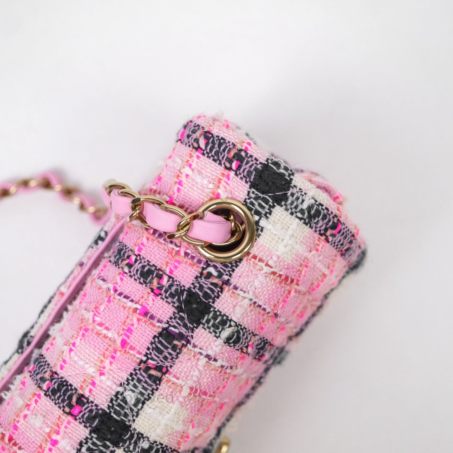Chanel Quilted Mini Rectangular Flap Pink Tweed Gold Hardware