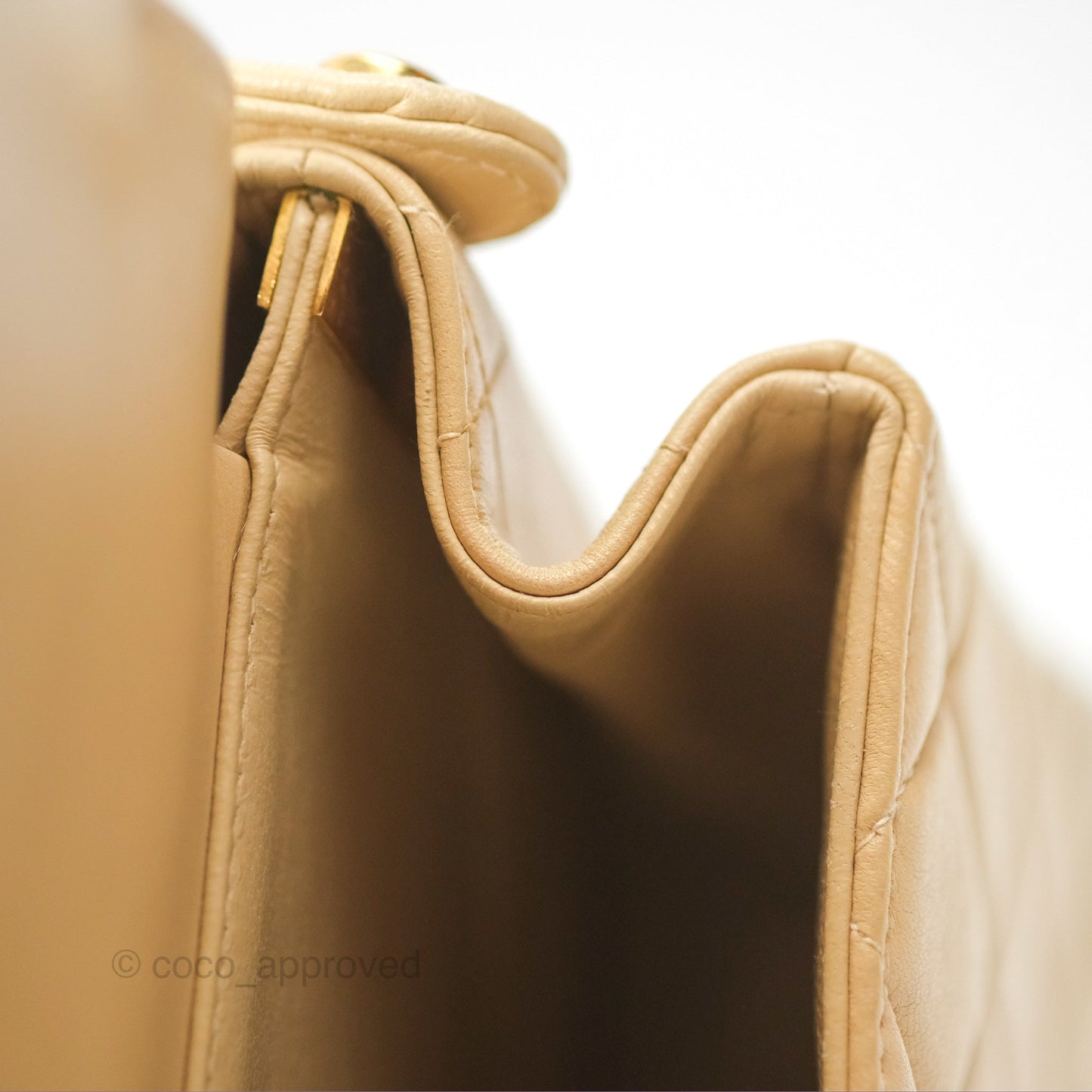Chanel Vintage Double Sided Flap Bag Quilted Beige Lambskin Gold Hardware