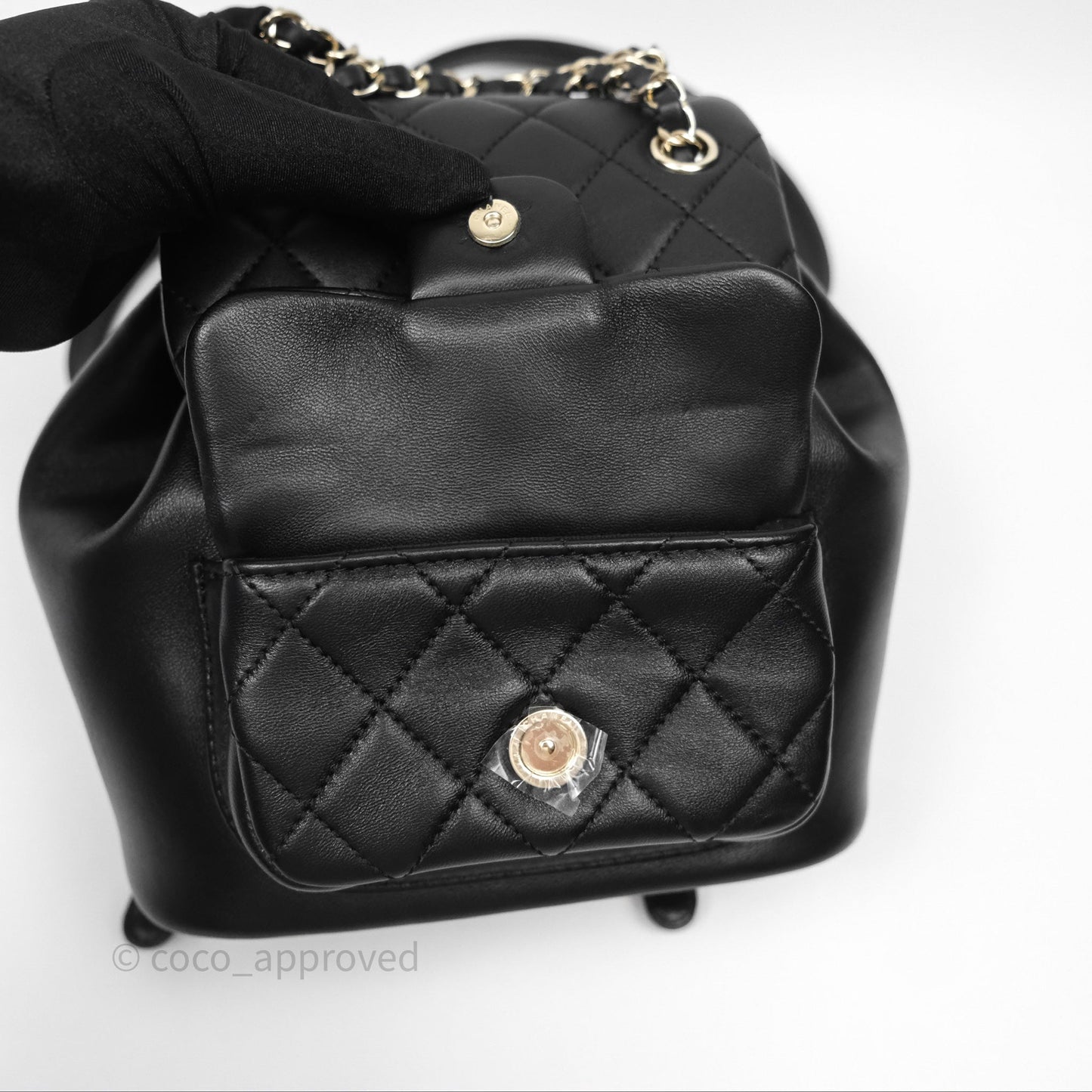 Chanel Small Duma Drawstring Backpack Black Lambskin Gold Hardware