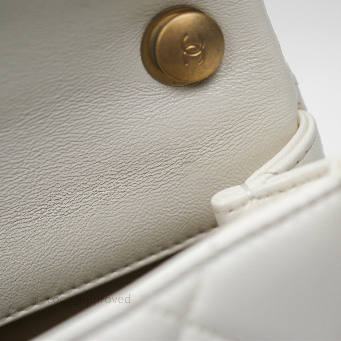 Chanel Quilted Double Pearl Adjustable Chain Flap Bag White Lambskin Aged Gold Hardware 24S