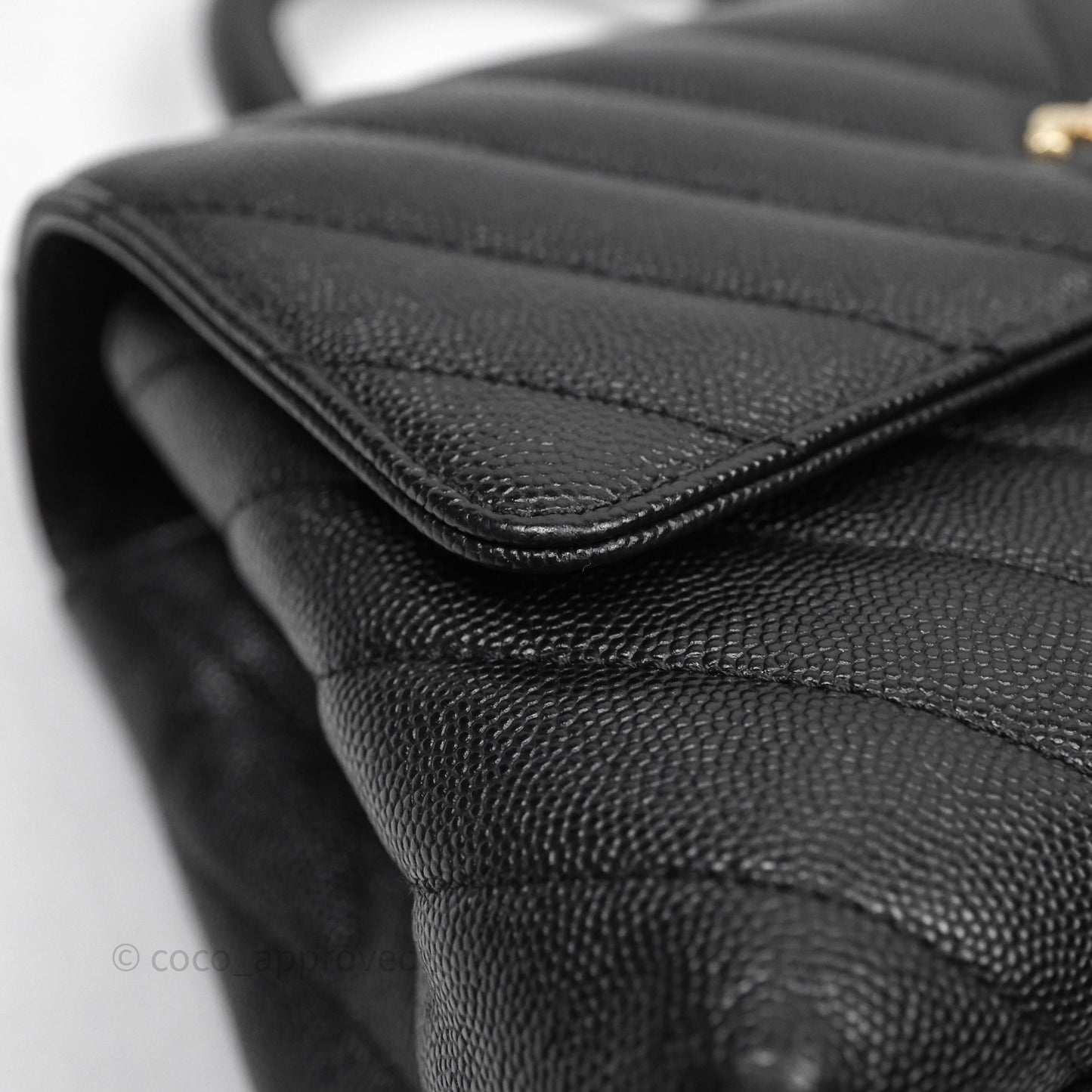 Chanel Small Coco Handle Chevron Black Caviar Gold Hardware Lizard Handle