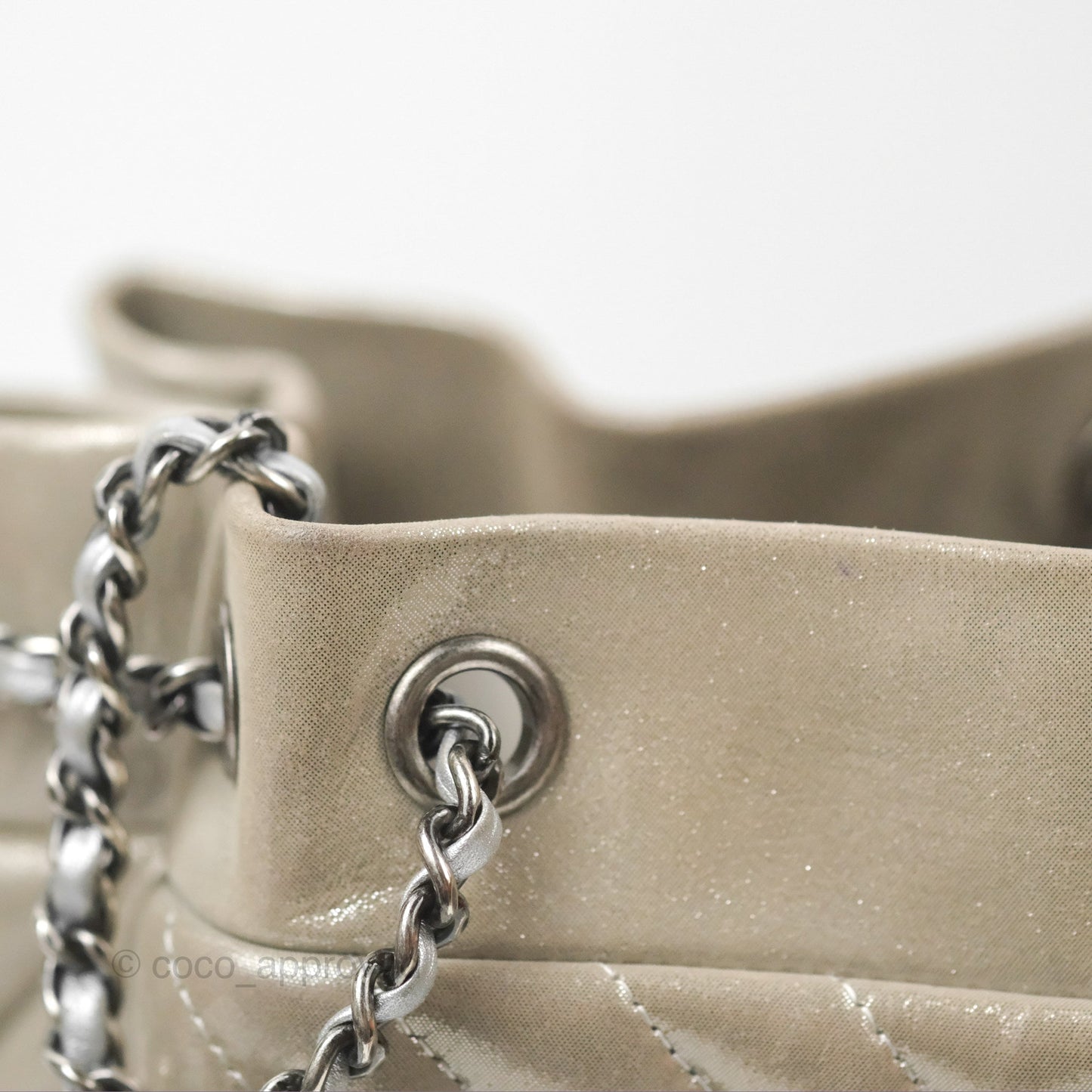 Chanel Small Urban Spirit Drawstring Bag Chevron Iridescent Silver Calfskin