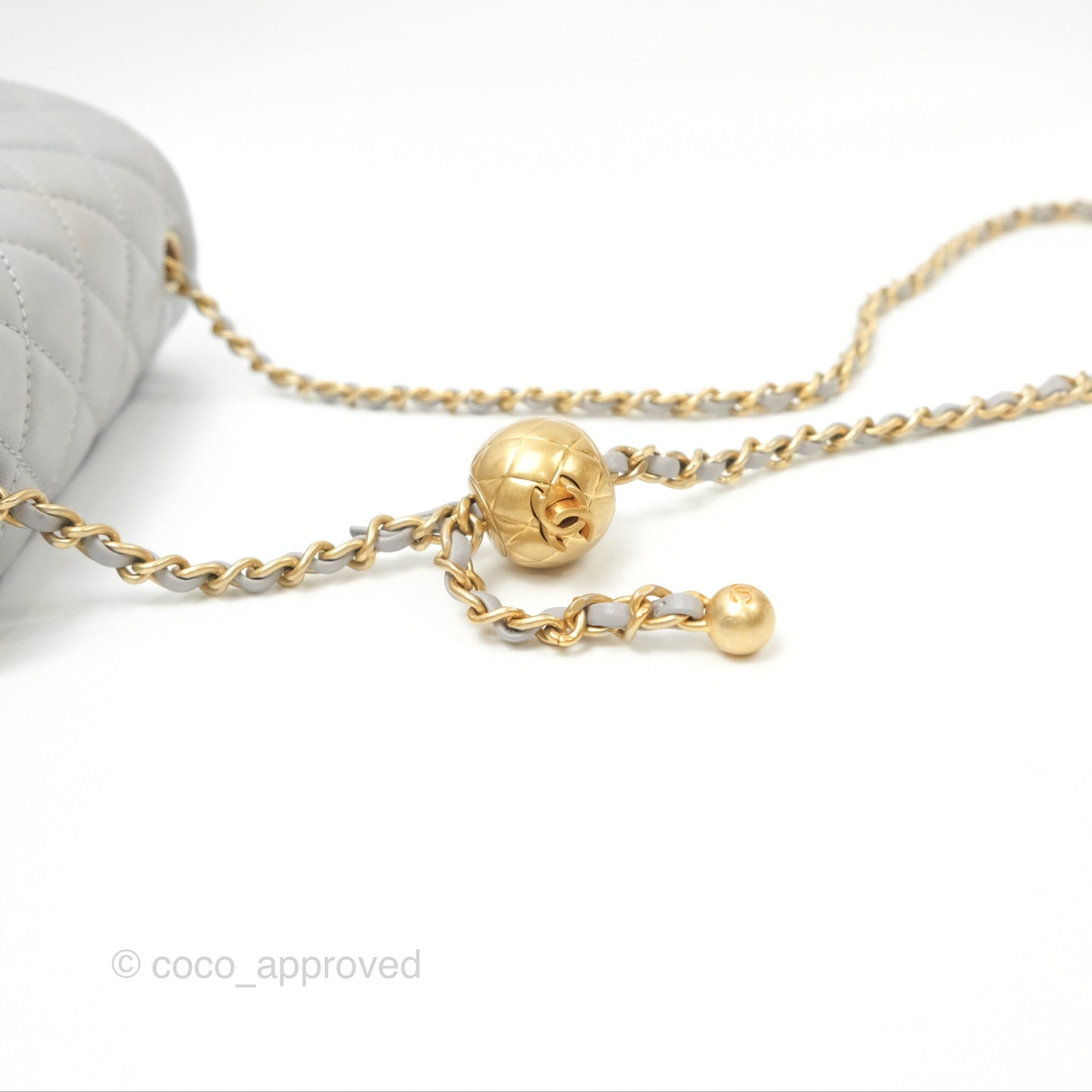 Chanel Pearl Crush Mini Square Quilted Light Grey Lambskin Aged Gold Hardware