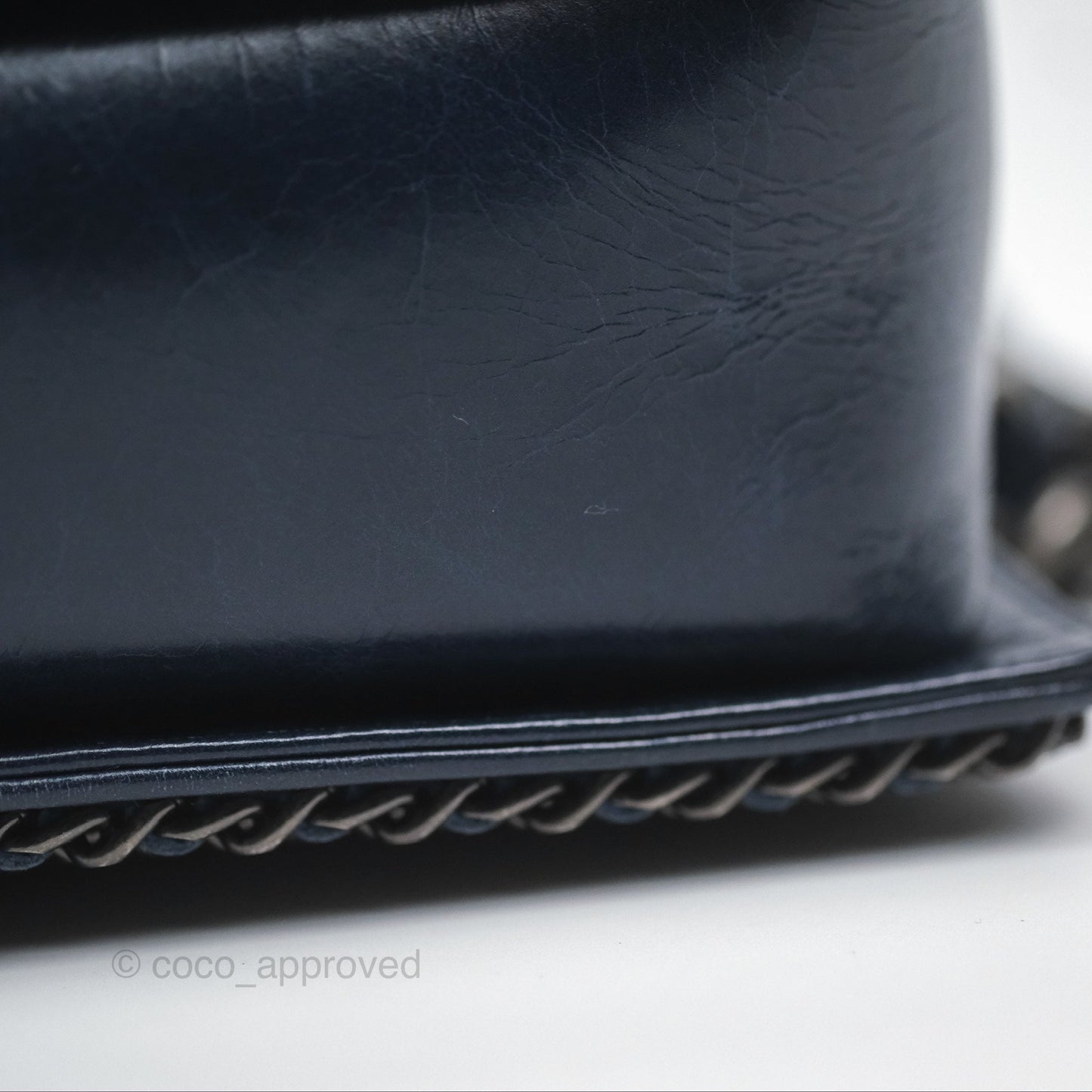 Chanel Medium Chain Edge Boy Quilted Navy Aged Glazed Calfskin Ruthenium Hardware