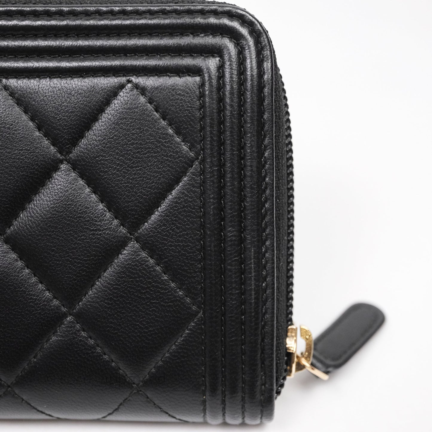 Chanel Boy Zip Long Wallet Black Lambskin Gold Hardware