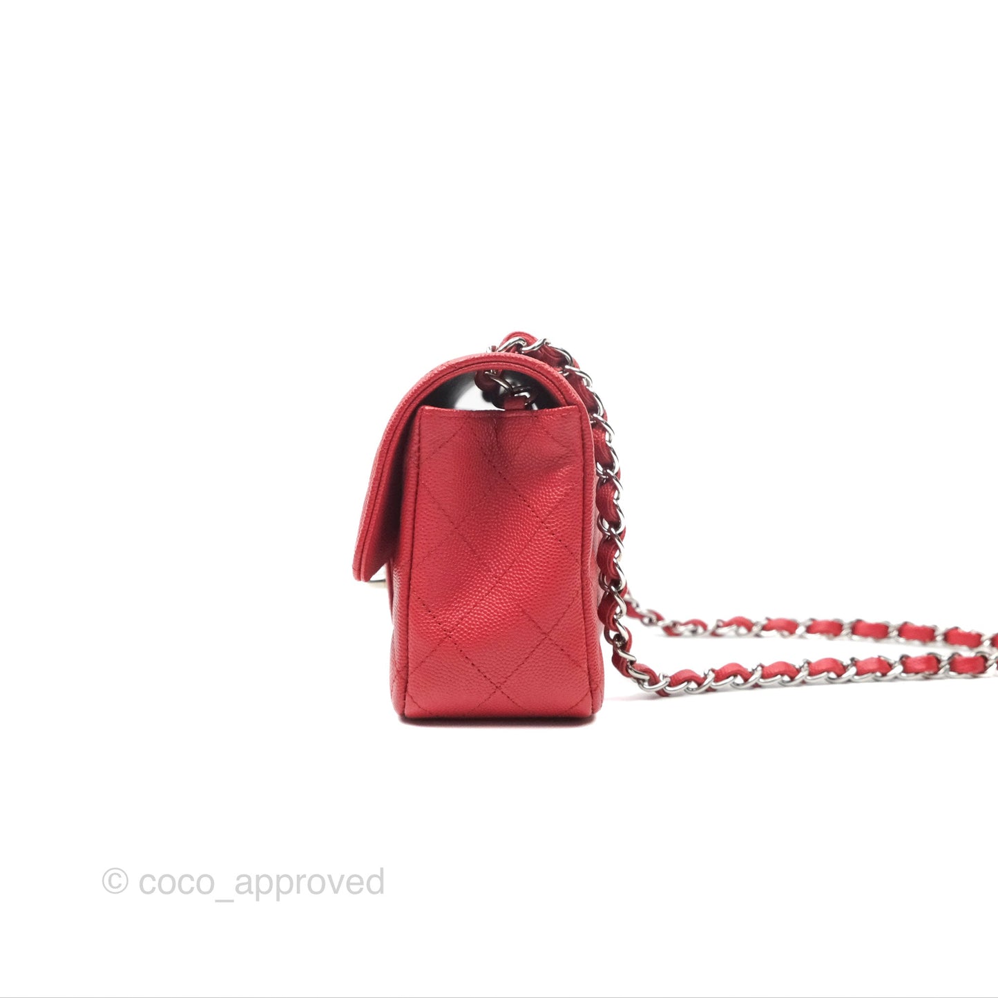 Chanel Quilted Mini Rectangular Red Caviar Silver Hardware
