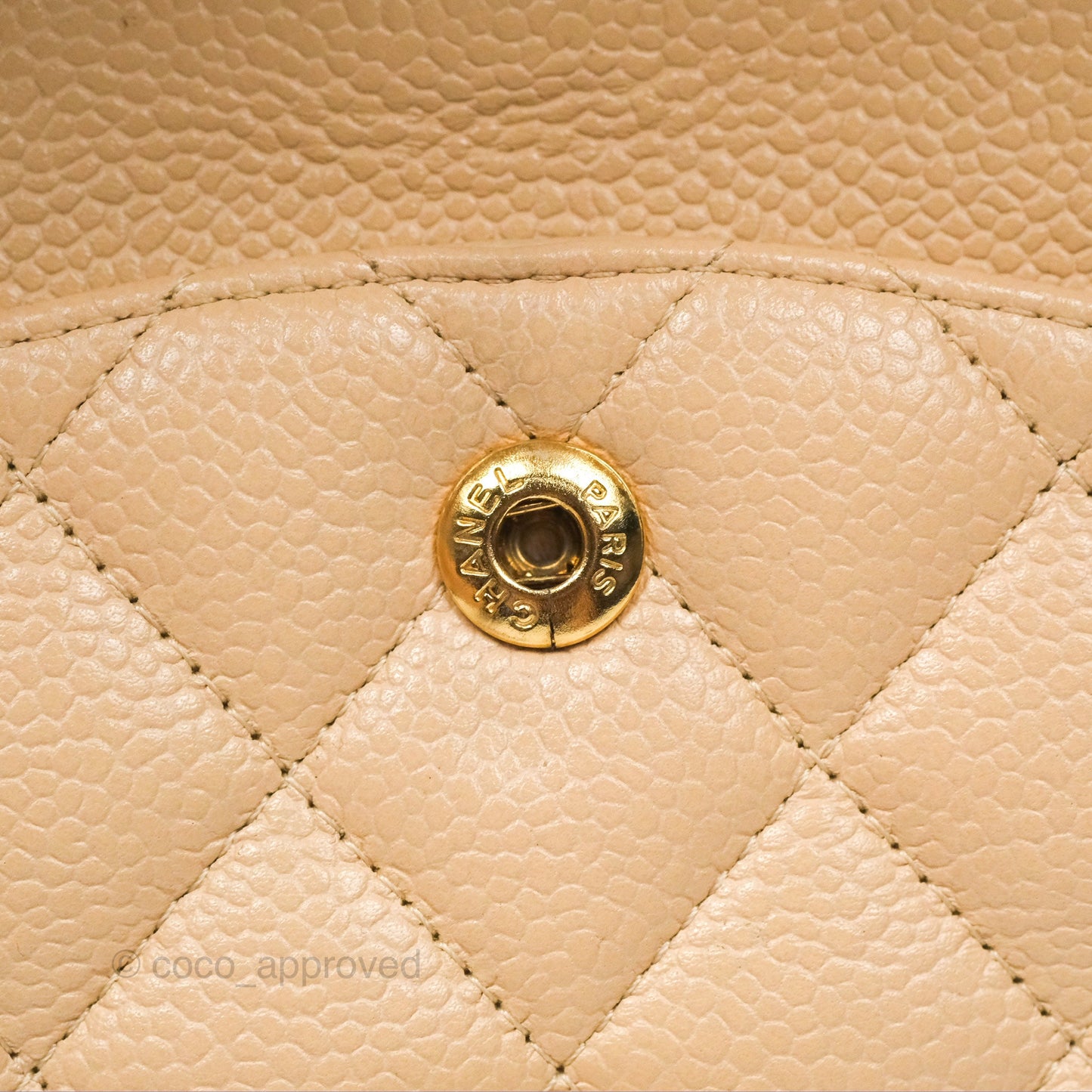 Chanel Classic M/L Medium Flap Quilted Beige Caviar Gold Hardware