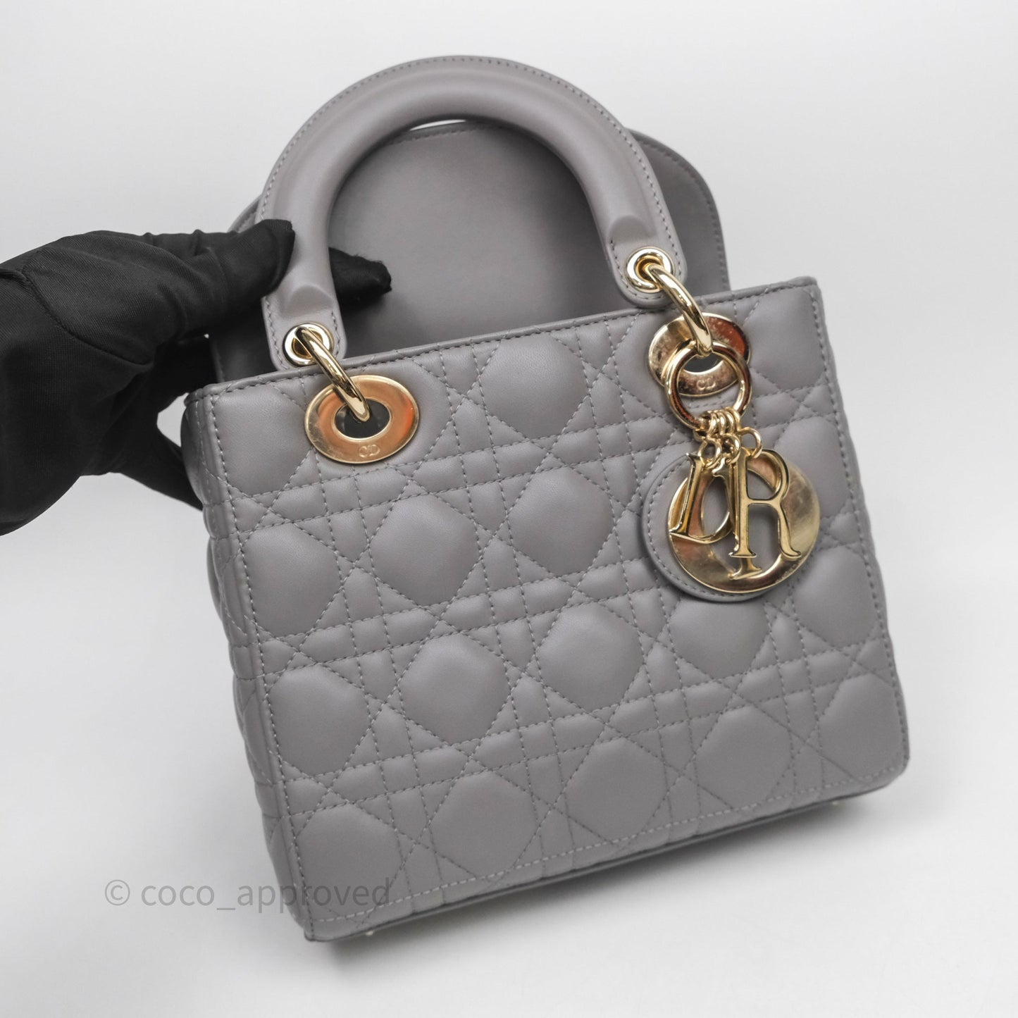 Christian Dior Small Lady Dior Grey Lambskin Gold Hardware