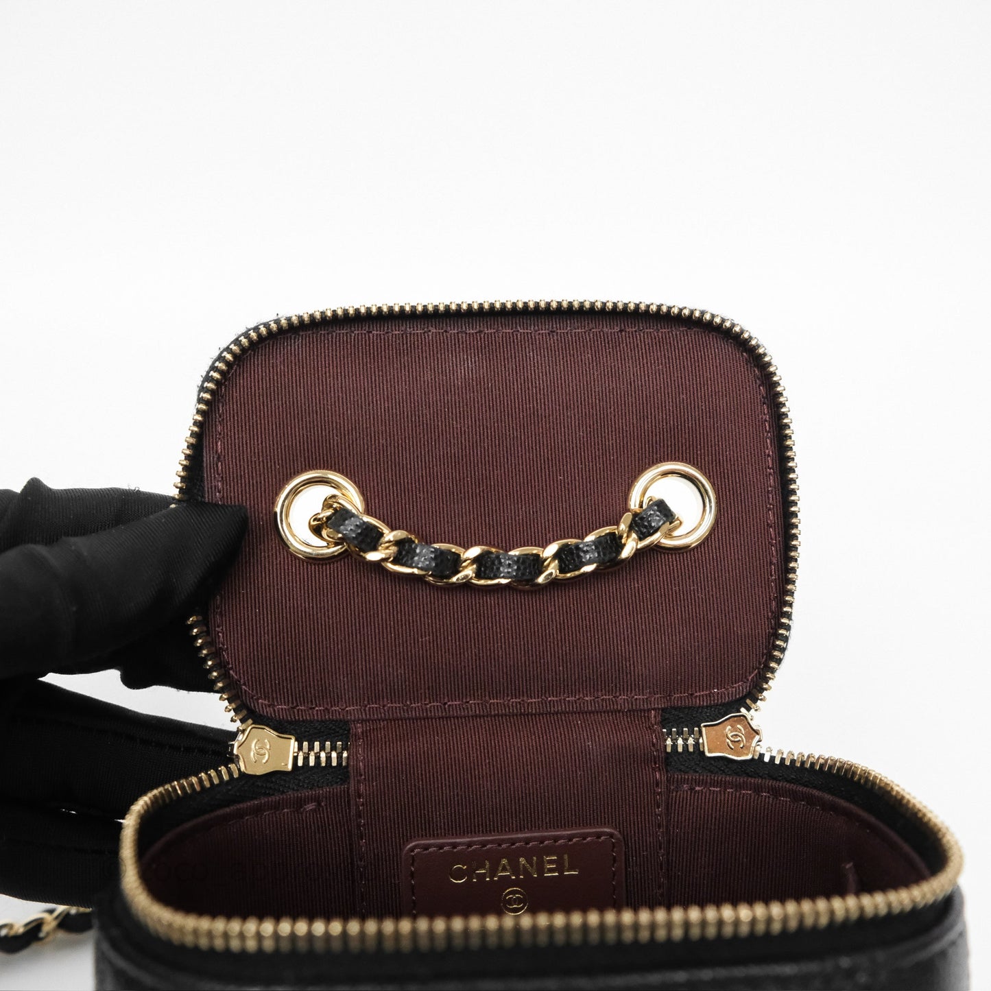 Chanel Mini Vanity With Chain Black Caviar Gold Hardware