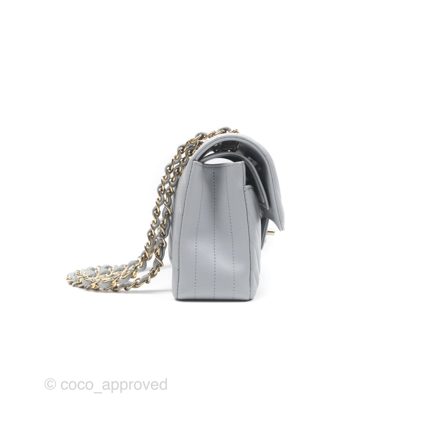 Chanel Small Classic Chevron Flap Grey Lambskin Gold Hardware